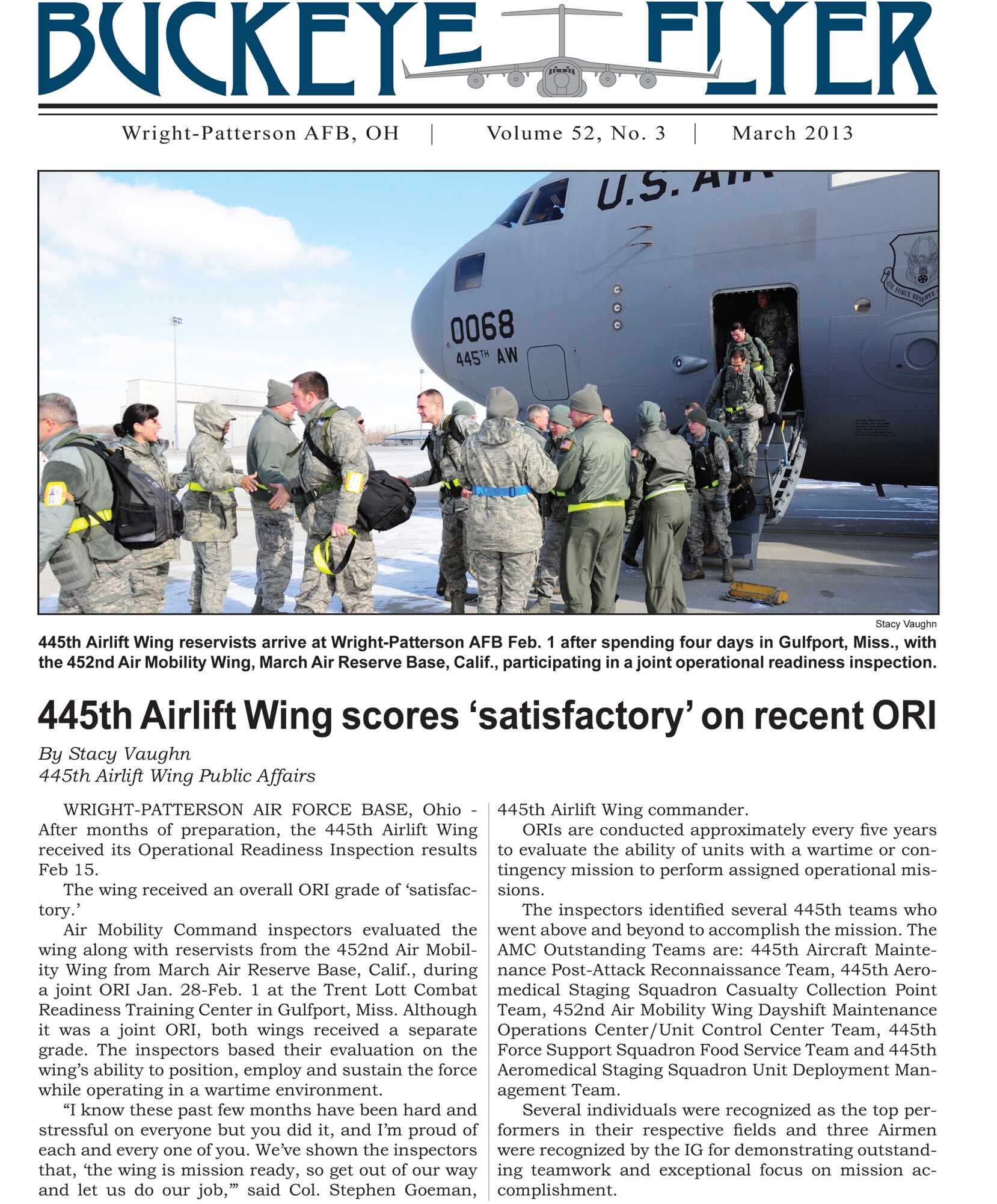 WRIGHT-PATTERSON AIR FORCE BASE, Ohio – The Buckeye Flyer is the official publication of the 445th Airlift Wing and includes eight pages of stories, photos and features. (U.S. Air Force photo) 
