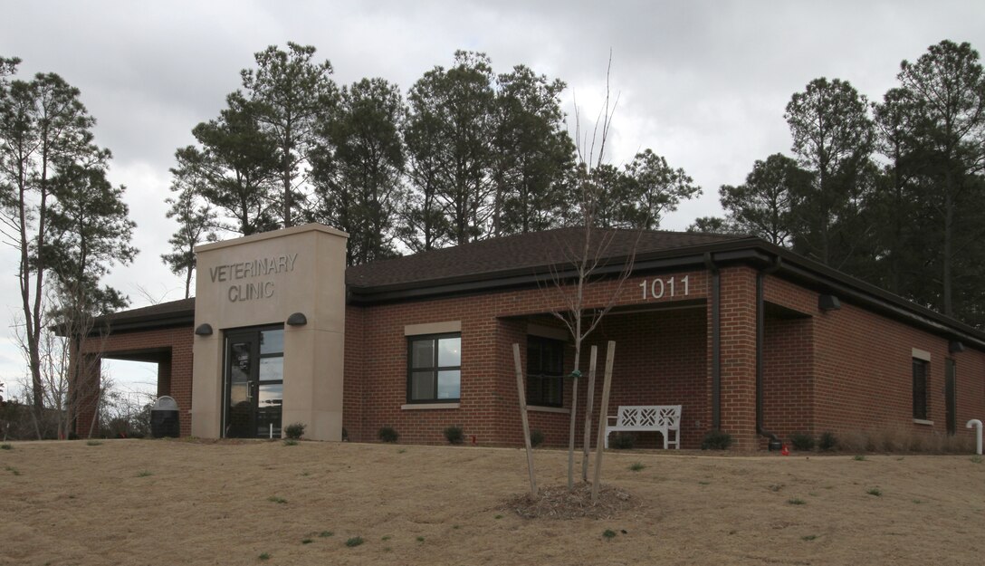 Langley Air Force Base, VA  -- The new 2,700-square-foot veterinary clinic officially opened here Feb. 28, 2013. The clinic’s features – three exam rooms, a full dental suite, surgery room and radiology capabilities – expand on the simple vaccinations and minor routine procedures offered at the old location. The Army-staffed clinic, built to LEED Silver standards, is available to Airmen and military retirees and performs veterinary care for the security forces’ working dogs here.  (U.S. Army photo/Kerry Solan)