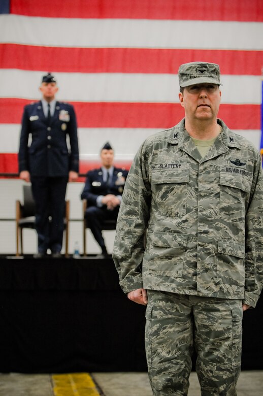YOUNGSTOWN AIR RESERVE STATION, Ohio – U.S. Air Force Reserve Col. Patrick Slattery, vice commander of the 910th Airlift Wing, serves as commander of troops during a change of command ceremony March 2, 2013 here. The ceremony marked the change of command from Brig. Gen. Brian Dominguez to Col. James D. Dignan. Dignan comes to the 910th AW from Joint Base Lewis-McChord, Wash., where he served as commander of the 447th Operations Group. U.S. Air Force photo by Tech. Sgt. Matt Matulka
