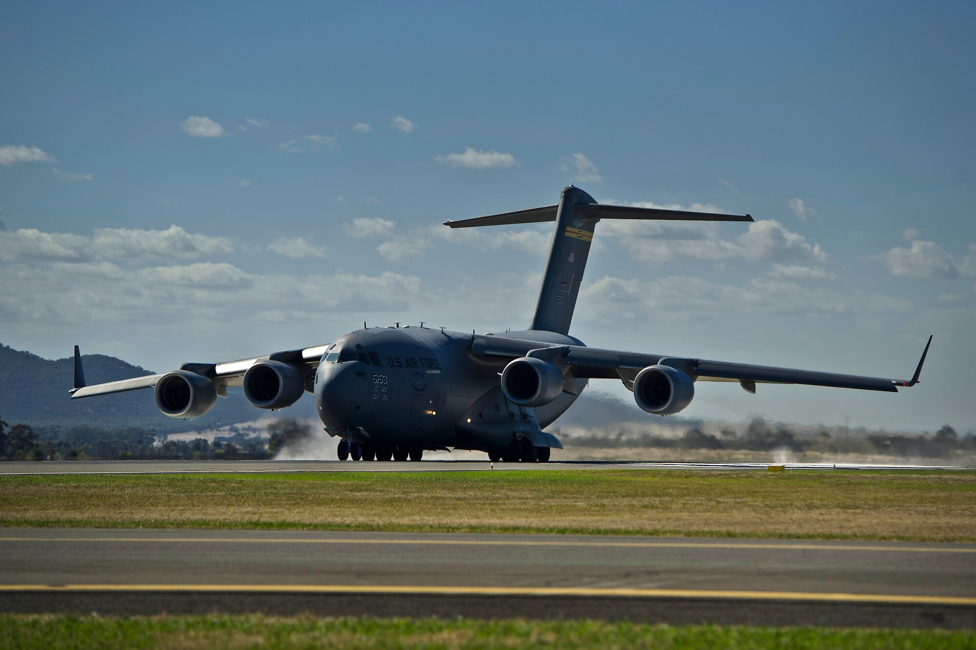 A U.S. Air Force C-17 Globemaster III from the Pacific Air Forces (PACAF) Demonstration Team takes off to perform an aerial demonstration for an estimated 180,000 spectators at the Australian International Airshow, March 1, 2013 at Avalon Airport in Geelong, Australia. The PACAF C-17 demo team is part of the 535th Airlift Squadron and is based out of Joint Base Pearl Harbor-Hickam, Hawaii. Approximately 220 U.S. service members along with the U.S. Air Force's F-22 Raptor, C-17 Globemaster III, F-16 Fighting Falcon, B-52 Stratofortress, and KC-135 Stratotanker are supporting the Australian International Airshow 2013, which allows a unique opportunity for the United States to showcase its aviation prowess and strengthen military-to-military ties with our Pacific allies and partners .(Department of Defense photo by U.S. Air Force Tech. Sgt. Michael R. Holzworth/Released)
