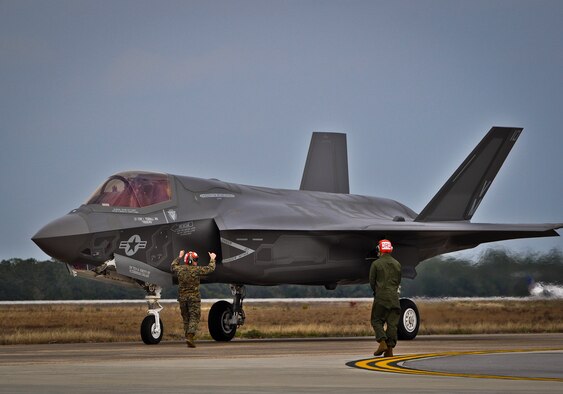 F-35 A and B operations began again March 1 at Eglin Air Force Base, Fla., after a two-week cautionary suspension grounded the aircraft. An engine blade crack discovered at Edwards Air Force Base, Calif. Feb. 19 caused the recent suspension.(U.S. Air Force photo/Maj. Karen Roganov)