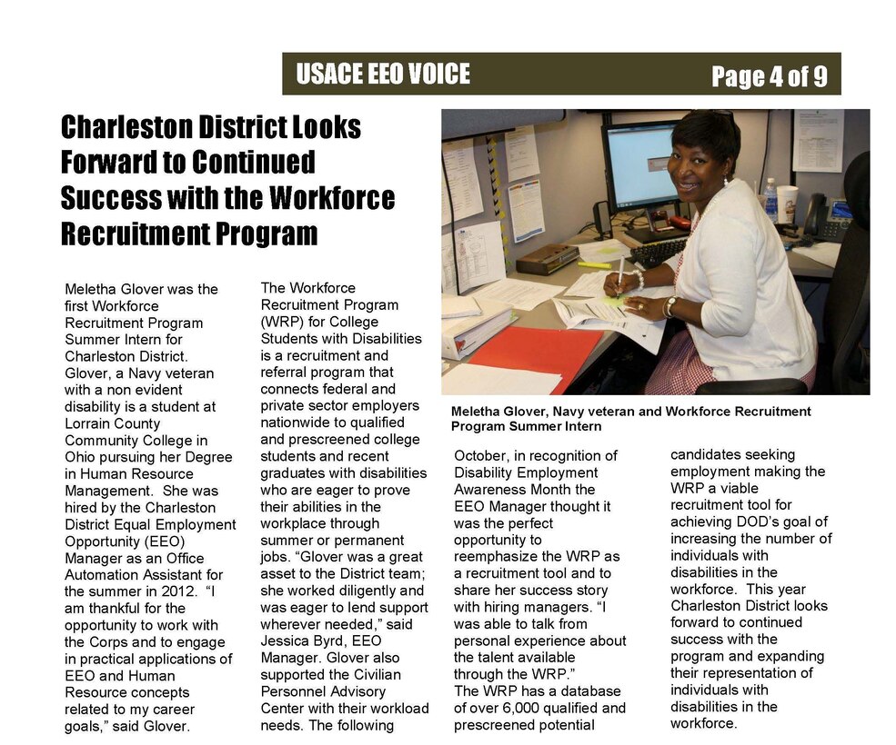 Charleston District Looks Forward to Continued Success with the Workforce Recruitment Program