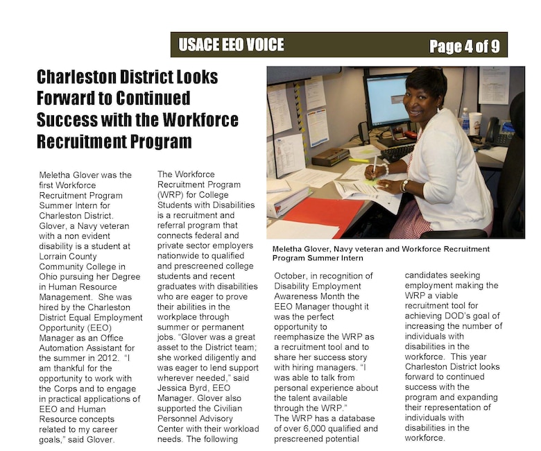 Charleston District Looks Forward to Continued Success with the Workforce Recruitment Program
