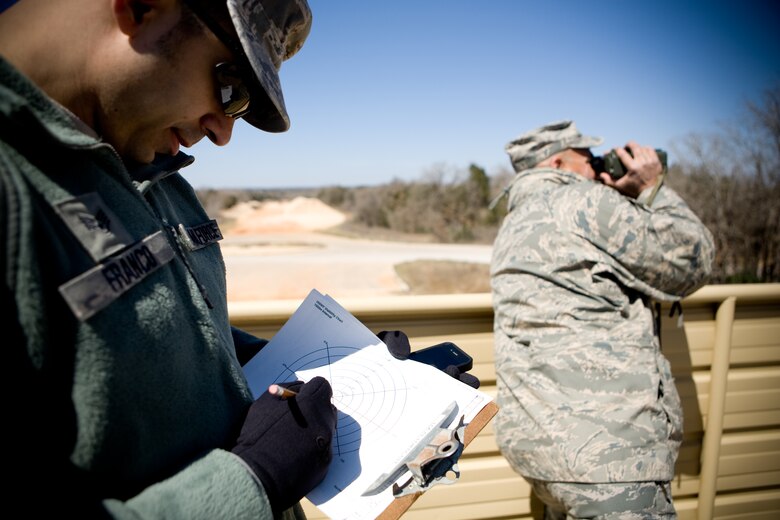 Staff Sgt. Angel Franco (left) and Tech. Sgt. Omar Lopez, members of the Texas Air National Guard’s 209th Weather Flight, based at Camp Mabry, in Austin, Texas, participate in weather training at Camp Swift, near Bastrop, March 2, 2013. The training is part of an annual requirement. (National Guard photo by Air Force Staff Sgt. Eric L. Wilson / Released)