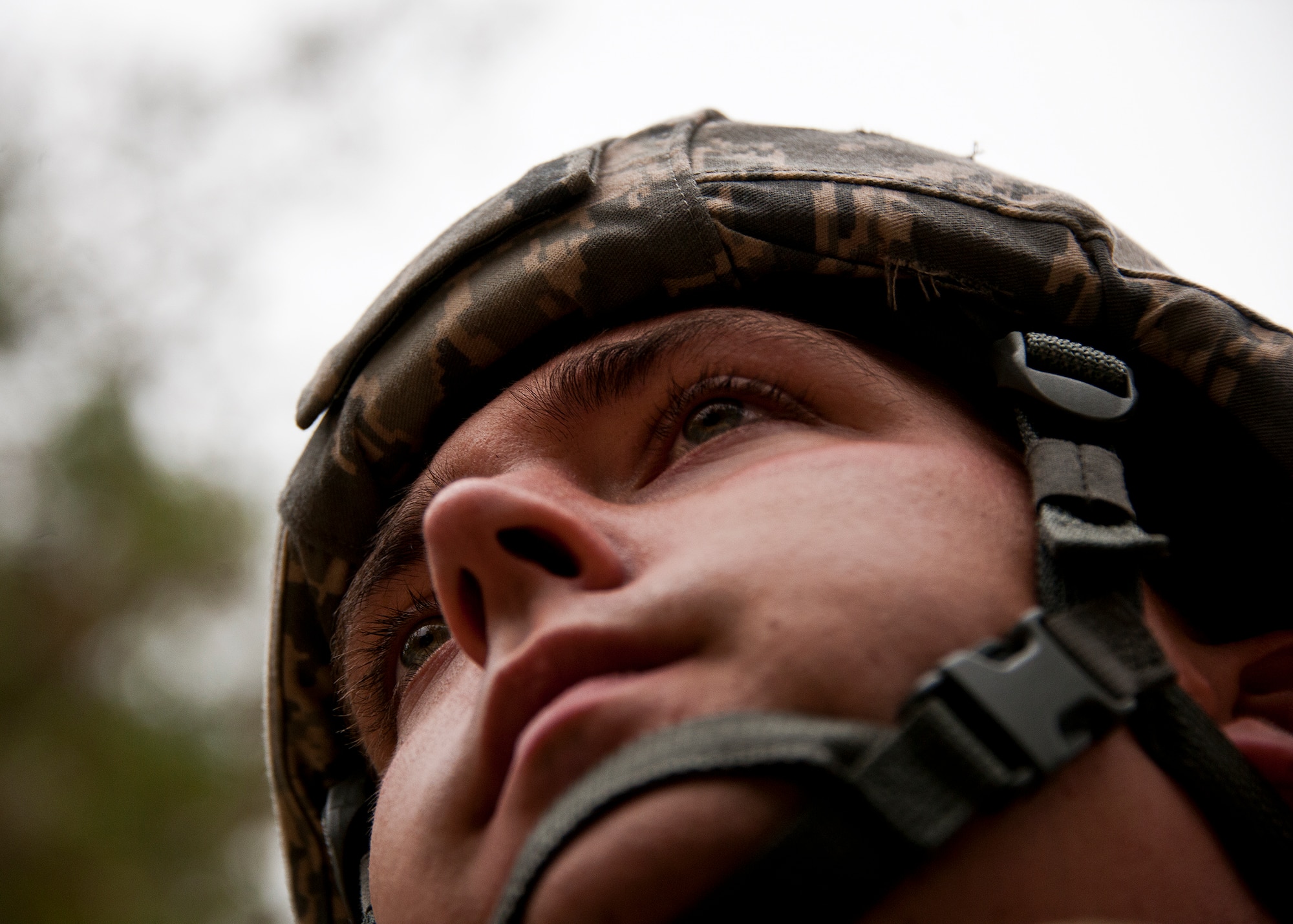 Senior Airman Christopher Rousselle, of the 96th Security Forces Squadron, looks for improvised explosive device indicators during a detection scenario at Eglin Air Force Base, Fla.  The exercise, along with a targeting acquisition scenario tested Airmen’s new abilities after participating in a six-week vision training experiment called Battlevision.  The Airmen who took the training scored higher on both scenarios than the control group who had not.  (U.S. Air Force photo/Samuel King Jr.)
