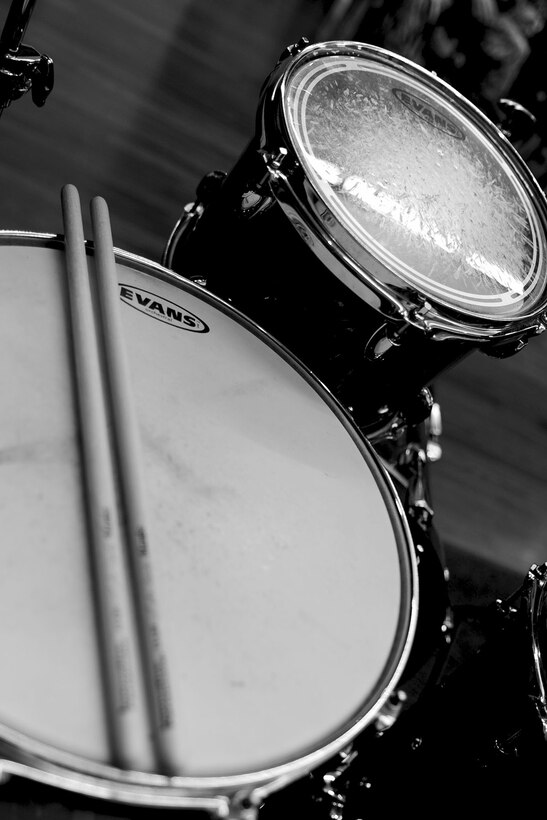A drum set sits inside one of the U.S. Army Training and Doctrine Command rehearsal rooms at Fort Eustis, Va., Feb. 27, 2013. The unit has various rehearsal rooms tailored to specific needs, such as small, individual rooms for practicing alone, or large orchestra rooms for practicing full concert performances. (U.S. Air Force photo by Staff Sgt. Ashley Hawkins/Released) 
