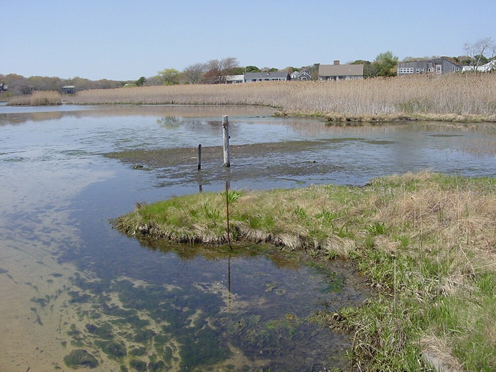 The lower east end of Stewart's Creek prior to restoration. The Corps awarded a contract for construction of the project to SumCo Eco-Contracting, LLC, of Salem, Mass., on Sept. 27, 2012. Construction was completed in of November 2013.
                              