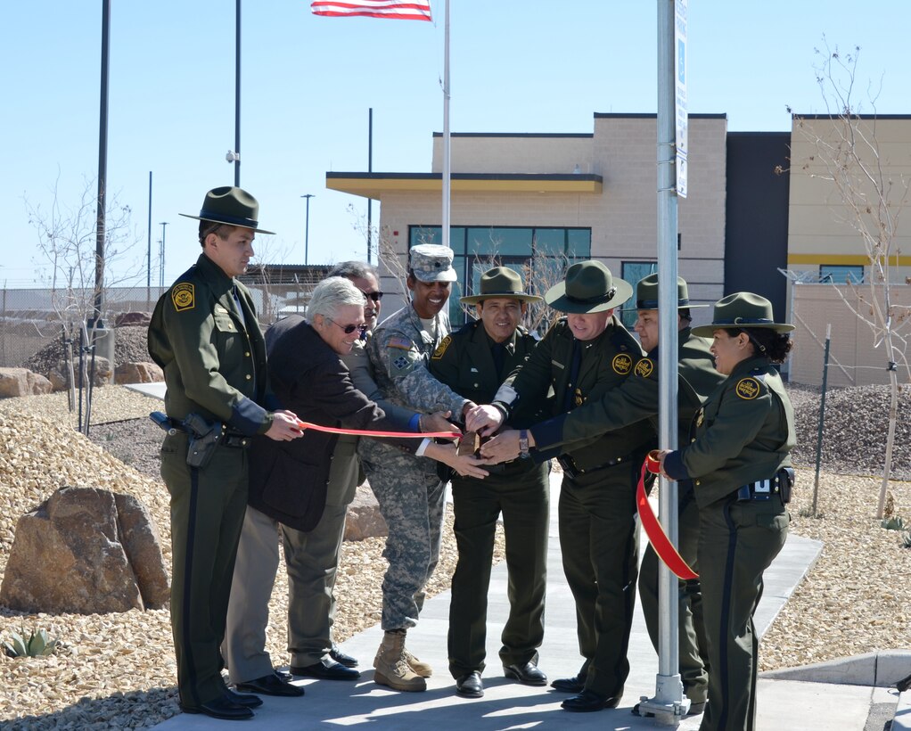 CLINT, TEXAS, -- Albuquerque District Commander Lt. Col. Gant joins in the ribbon cutting to officially open the new Border Patrol Station there.  