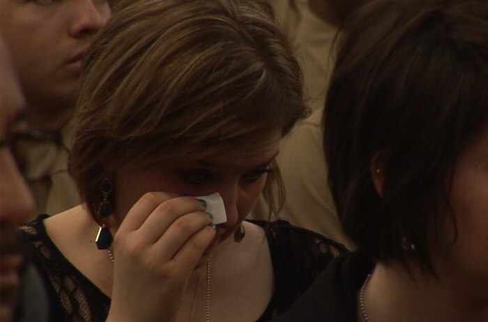 A guest mourning during a memorial ceremony for two fallen Marines who served with Combat Logistics Battalion 2, 2nd Marine Logistics Group during the unit’s 2012 deployment to Helmand province, Afghanistan. The unit held the memorial aboard Camp Lejeune, N.C., where the families and friends of the fallen Marines joined the unit in honoring the sacrifices of the two servicemembers. 