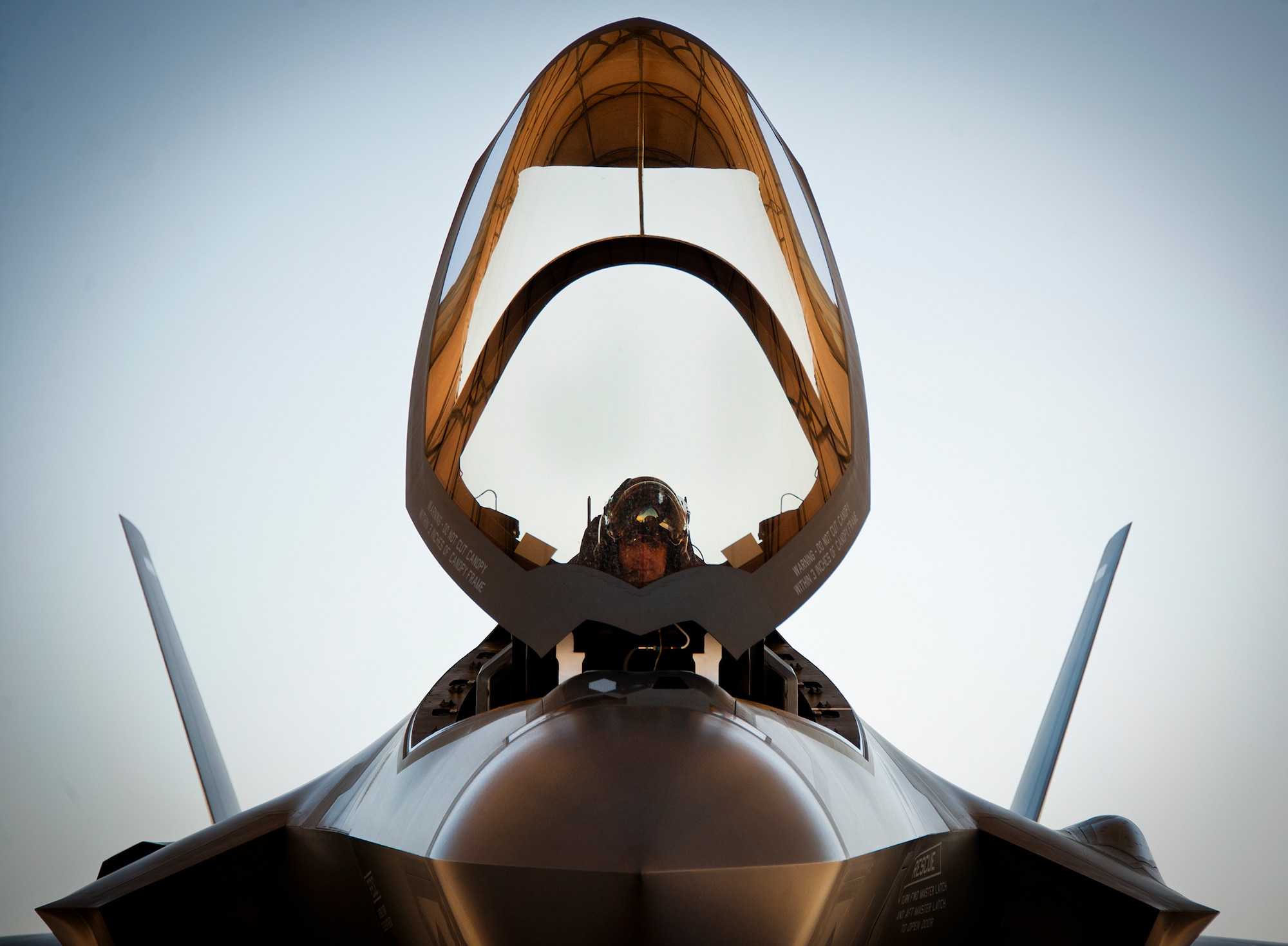 Lt. Col. Benjamin Bishop, the 422nd Test and Evaluation Squadron director of operations, completes preflight checks before his first sortie in an F-35A Lightning II at Eglin Air Force Base, Fla., March 6.  Bishop is among the first pilots to begin the official training that began in January.  Bishop and other 422nd TES pilots will begin operational testing of the joint strike fighter later this year at Nellis Air Force Base, Nev.  (U.S. Air Force photo/Samuel King Jr.)