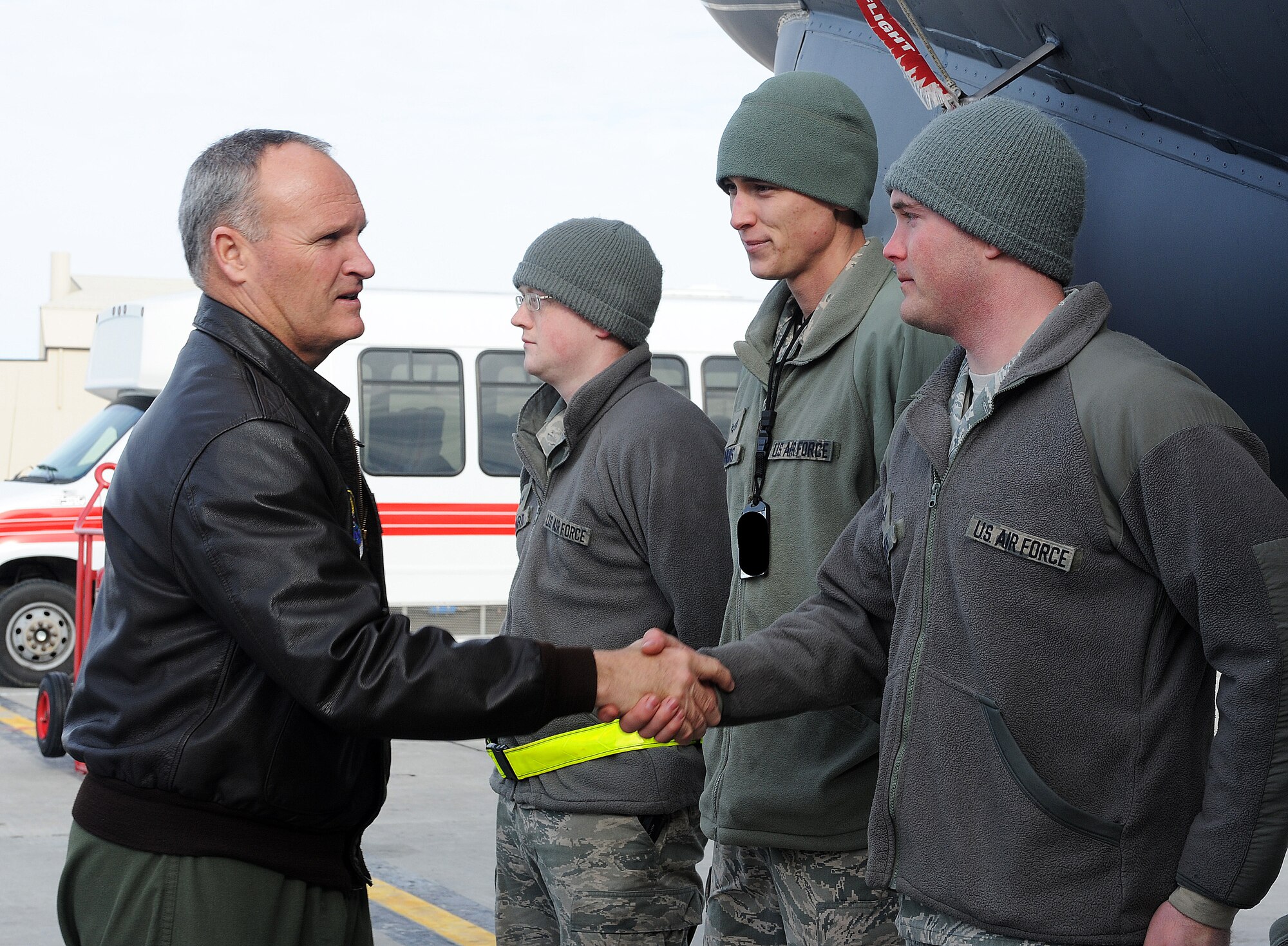 MINOT AIR FORCE BASE, N.D. -- Brig. Gen. James S. Browne, Air Force Global Strike Command Director of Operations, visited with Airmen assigned to the 5th Bomb Wing and 91st Missile Wing here Feb. 26-28. Browne had the opportunity to see firsthand the deterrence mission of the B-52H Stratofortress and the Minuteman III intercontinental ICBM. (U.S. Air Force photos/Airman 1st Class Stephanie Ashley)
