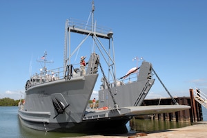 The LCU 2001 "Runnymede" prepares to leave the Leeward shoreline of Guantanamo Bay Feb. 15. The Runnymede was at Guantanamo Bay to support Integrated Advance 2013, a humanitarian-related exercise U.S. Southern Command conducts biennially. The LCU 2001 is one of two U.S. Army South LCUs that operate within the SOUTHCOM area of responsibility. (U.S. Army photo by Sgt. Barbara J. Liau, 123rd Mobile Public Affairs Detachment)

