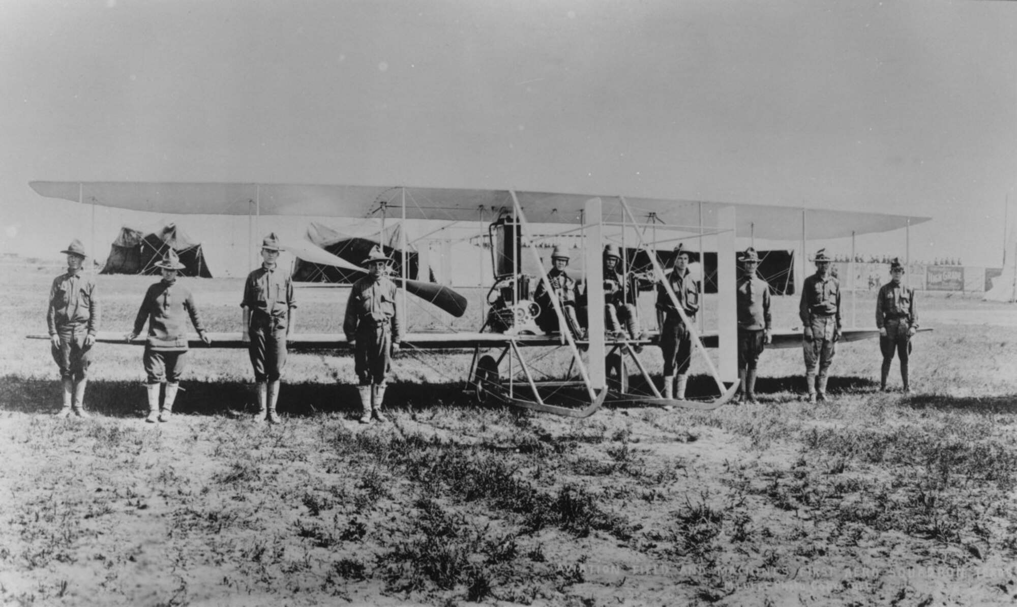This week in history - March 5, 1913: 1st Aero Squadron (Provisional) activated

In February 1913, President William Howard Taft ordered the U.S. Army 2nd Division, with encampments in Texas City and Galveston, Texas, to mobilize as a defense against increasing tensions with Mexico. On Feb. 25, 1913, the Army’s chief signal officer, Brig. Gen. George P. Scriven, ordered the airplanes, soldiers and equipment then at the aviation training school at Augusta, Georgia, to Texas City. On March 5, the Army designated the small command the 1st Aero Squadron (Provisional). The unit consisted of nine airplanes, nine officers and 51 enlisted men. One of the officers was 1st. Lt. Roy C. Kirtland, (whose name would be given to the former Albuquerque Army Air Base in 1942), who commanded the 1st Aero Squadron from June to November 1913. Kirtland is fifth from the right, at the controls of the Wright C aircraft. In December, the 1st Aero Squadron dropped “Provisional” from its title to become the Army’s first regular air squadron.

