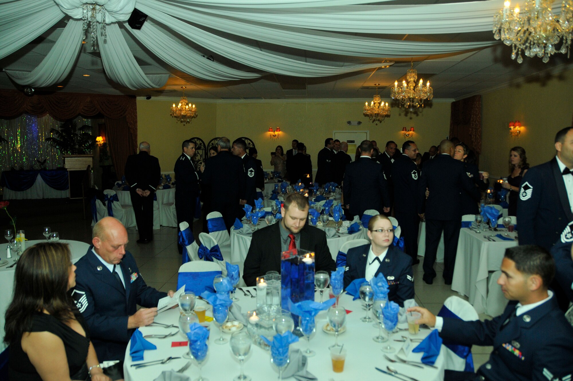 Members of Homestead Air Reserve Base’s 482nd Fighter Wing, 482nd Maintenance Group, and Det 2, 20th Operations Group  gathered for Sharkfest 2013 at the Royal Palace Banquet Hall in Homestead, Fla., March 2. Sharkfest is an awards banquet where maintenance personnel from the base were recognized and honored for exceptional and outstanding performance throughout the previous year. (U.S. Air Force photo/Nicholas Caceres)