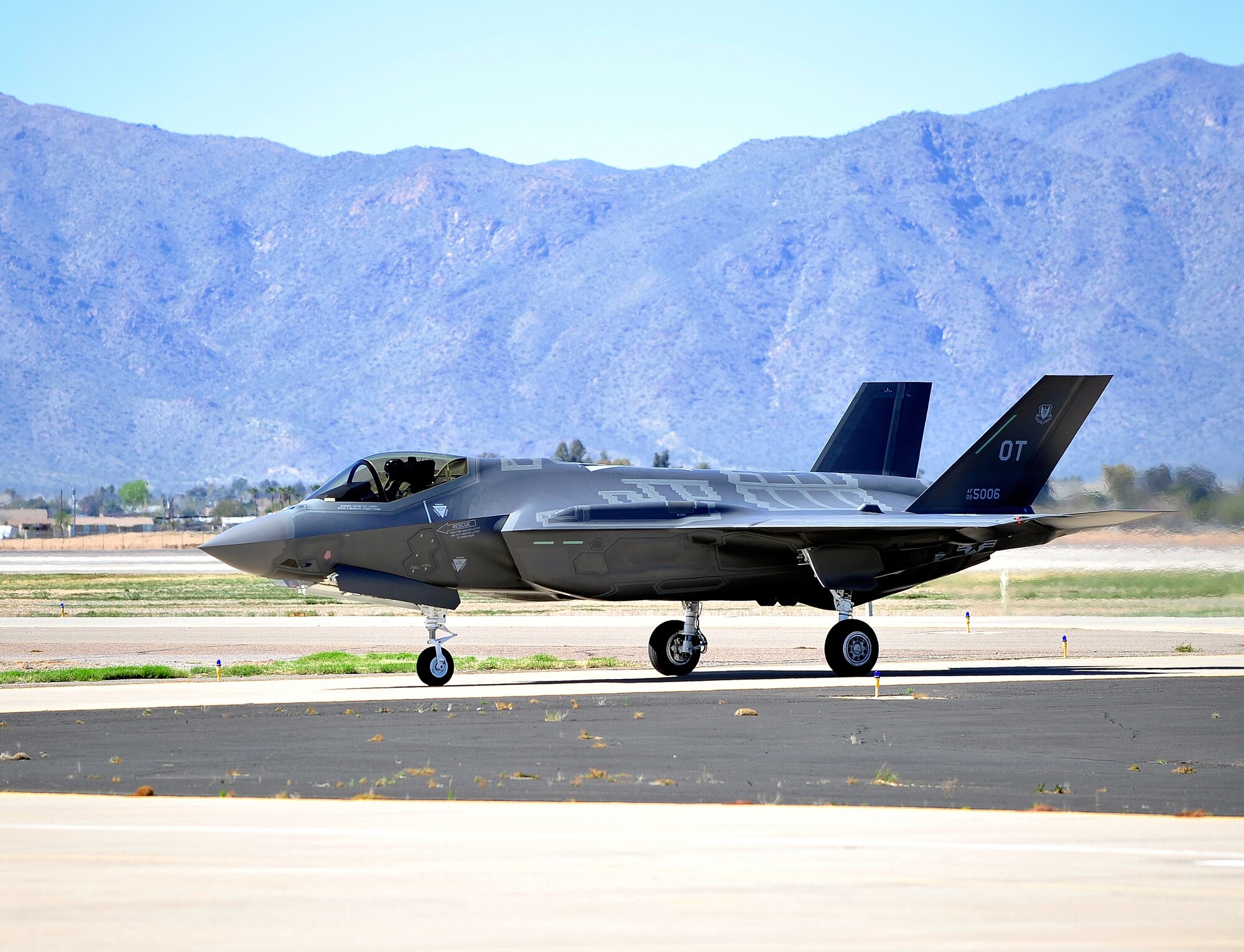 The F-35 Lighting II has been cleared to return to aerial training missions. Two F-35's stopped over at Luke AFB, Az on their way to Edwards AFB, Ca. The F-35 is still on schedule to arrive at Luke AFB in Spring 2014. (U.S. Air Force photo/SSgt Jason Colbert)