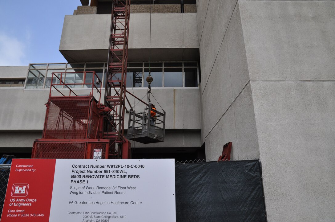 Workers on a construction site at the Greater Los Angeles VA hospital March 5, practice safety in accordance with prescribed accident avoidance plans, or APPs, required by the contractor for any Corps project.