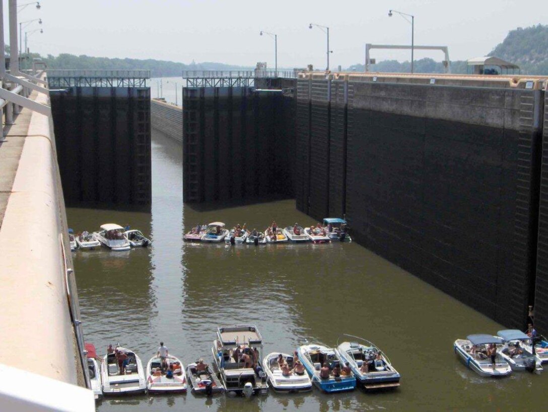 Recreational Boaters wait to lock through Dardanelle Lock.