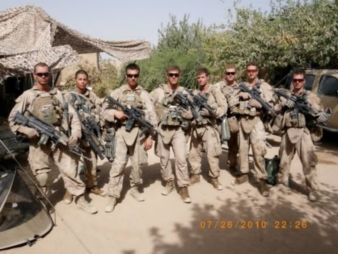 Sgt. Anthony A. Arriaga, second from left, took a photo with his squad while on a deployment July 26, 2010.

Arriaga was a rifleman and team leader with 2nd Battalion 4th Marine Regiment during the attack on his team in Marjah, Afghanistan a few days after this photo was taken.
