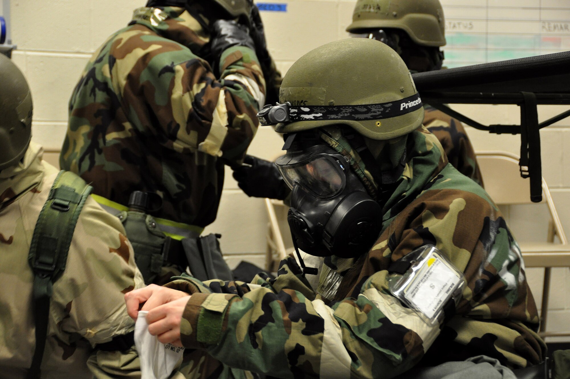 TRAVIS AIR FORCE BASE, Calif. -- Members of the 349th Air Mobility Wing and 60th AMW worked together during an Operational Readiness Inspection during the week of Feb. 4, at the Combat Readiness Training Center in Gulfport, Miss. ORI's are intended to test Airmen on their ability to deploy at a moments notice and be fully capable of establising and maintaining a base under various threat conditions while in chemical warfare mission oriented protective equipment. (U.S. Air Force photo/ Senior Airman Amelia Leonard)