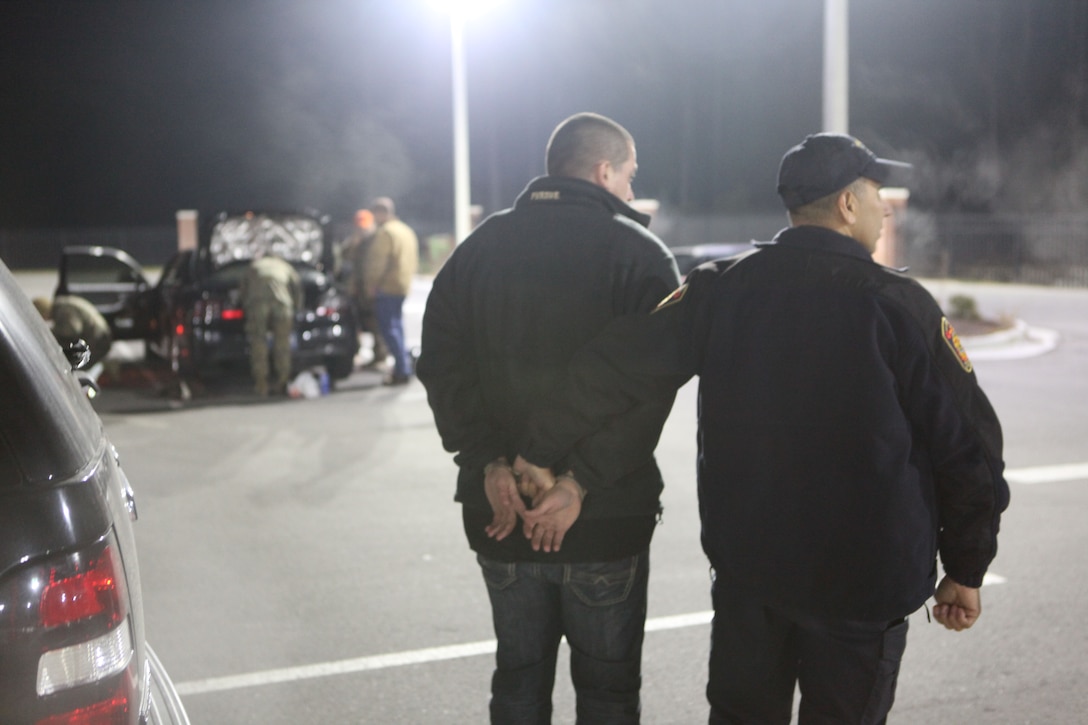 Service members were arrested on the night of recent base-wide random vehicle checks aboard Marine Corps Base Camp Lejeune due to contraband in their vehicles. Contrabands found included illegal narcotics, open containers of alcohol, and unregistered weapons. 
 
