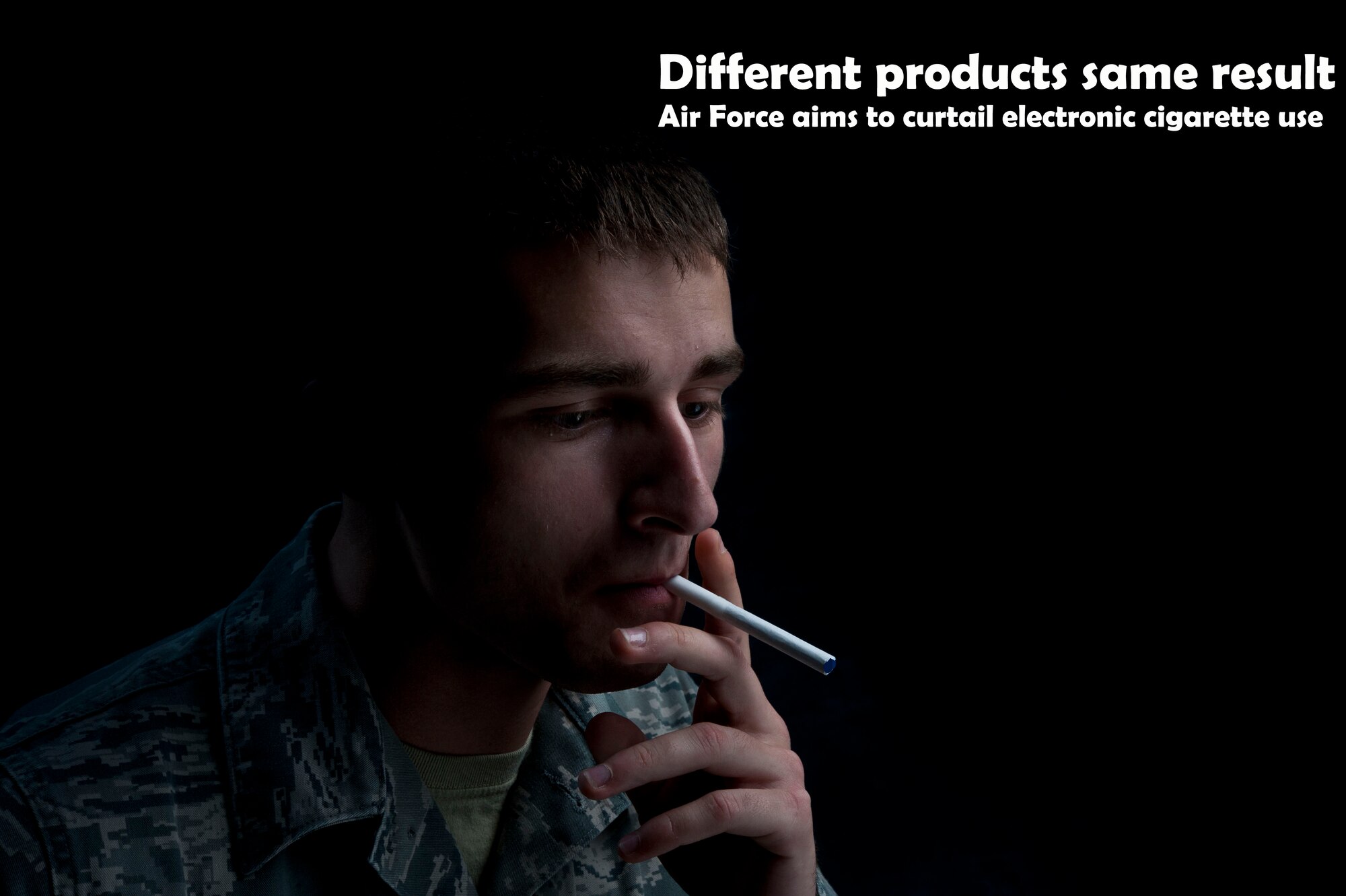 Electronic cigarettes and all other tobacco products, to include smokeless tobacco, are prohibited from use on all military installations unless in a pre-determined smoking area. Regulations for tobacco use by Air Force service members can be found in Air Force Instruction 40-102, Tobacco use in the military. (U.S. Air Force photo illustration by Senior Airman Daniel Hughes)