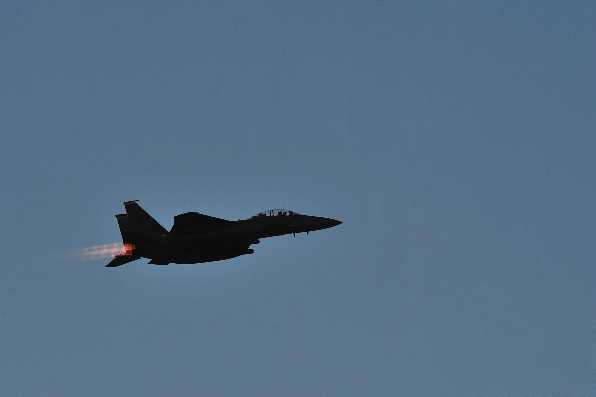 An F-15E Strike Eagle flies overhead during Operational Readiness Inspection CORONET WHITE on Seymour Johnson Air Force Base, N.C., Mar. 8, 2013. The 4th Fighter Wing Airmen worked together to accomplish the mission, providing "Dominant Strike Eagle Airpower...Anytime Anyplace." (U.S. Air Force photo/Airman 1st Class Aubrey White/Released)