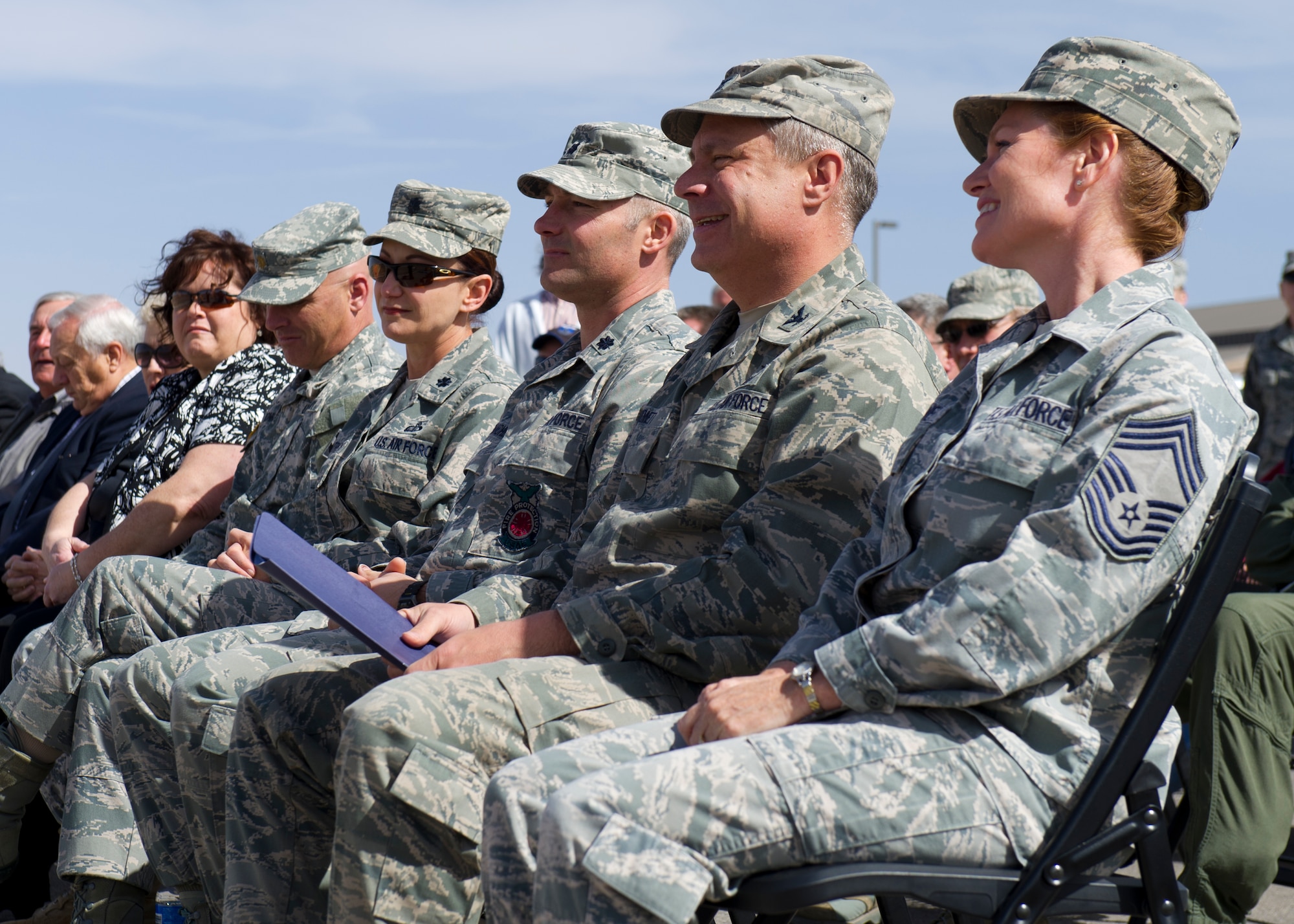 49th Mission Support Group leaders attend the new Child Development Center groundbreaking ceremony at Holloman Air Force Base, N.M. March 5. The $11 million project is a collaboration between the 49th MSG and the U.S. Army Corps of Engineers, and is scheduled to be completed by May 2014. The new CDC will have 15 classrooms to accommodate up to 200 children of Holloman AFB servicemembers from six weeks to five years of age. (U.S. Air Force Photo by Airman 1st Class Michael Shoemaker/Released)