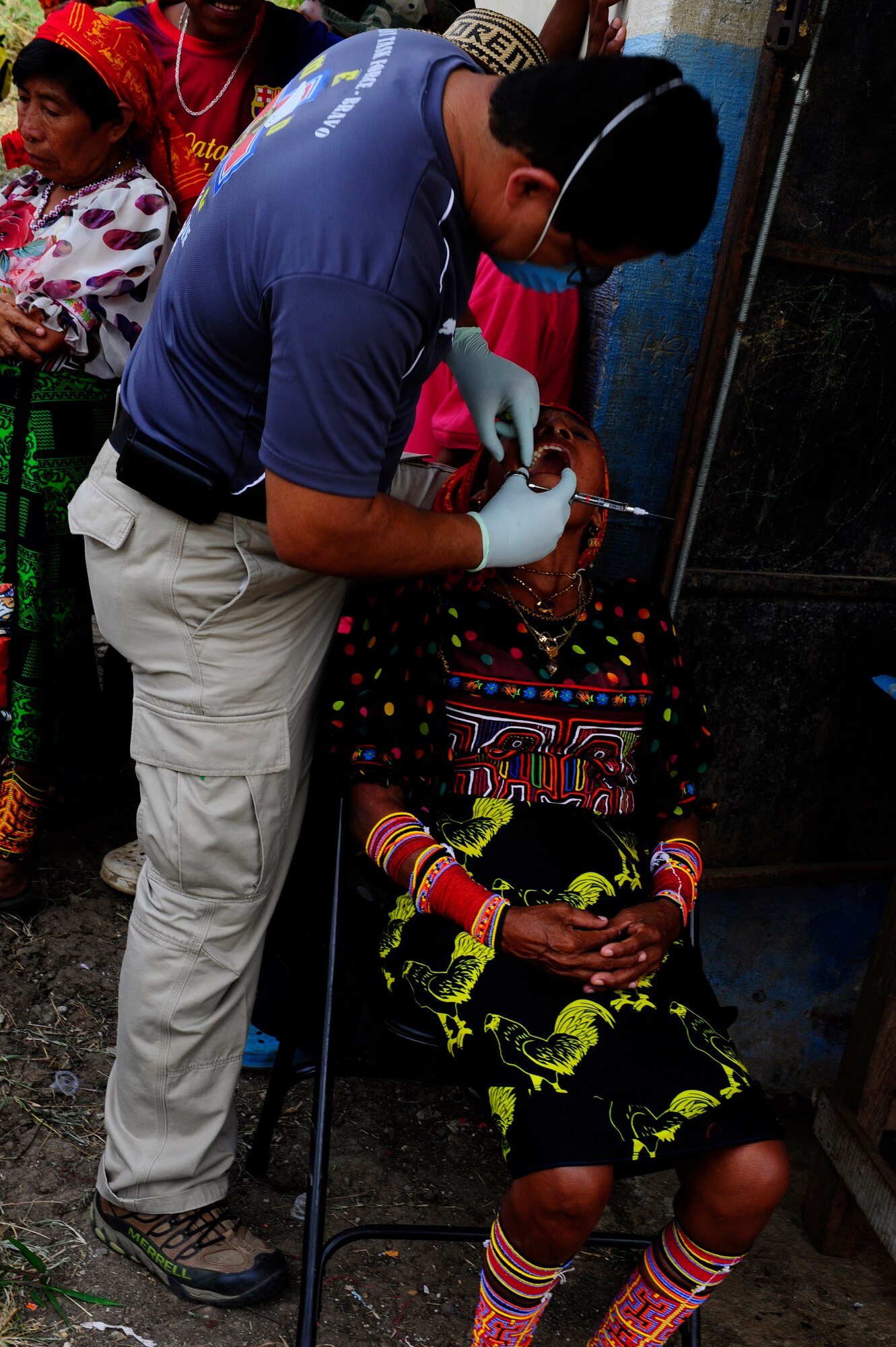 Dr. Wilmer Amador, medical element dentist and Joint Task Force-Bravo medical liaison, screens a Uala resident to receive dental care during a Medical Readiness Training Exercise Feb. 27, 2013 . MEDRETEs give JTF-Bravo the opportunity to exercise their expeditionary medical capabilities as well as practice integrating with partner nation government organizations in preparation for future disaster relief events. (U.S. Air Force photo by Capt. Rebecca Heyse)