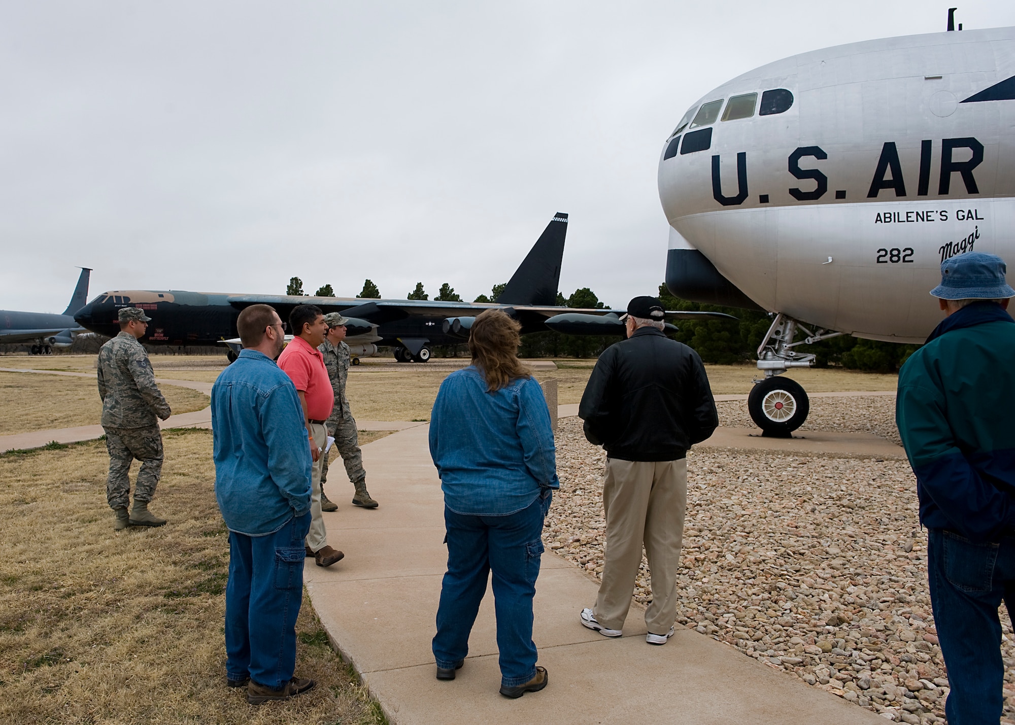 Abilene residents learn about the KC-97L, Stratofreighter, during a general public tour March 8, 2013 at Dyess Air Force Base, Texas. Individuals who otherwise do not have access to the base are able to take a general public tour the second Friday of each month. Tours consist of visiting the Dyess Museum, walking a path along all 30 static aircraft in the Air Park and a windshield tour of the base. Tours start at 8:30 a.m. and last about two hours. For more information, logon to www.dyess.af.mil/basetours.asp. (U.S. Air Force photo by Airman 1st Class Damon Kasberg/ Released)