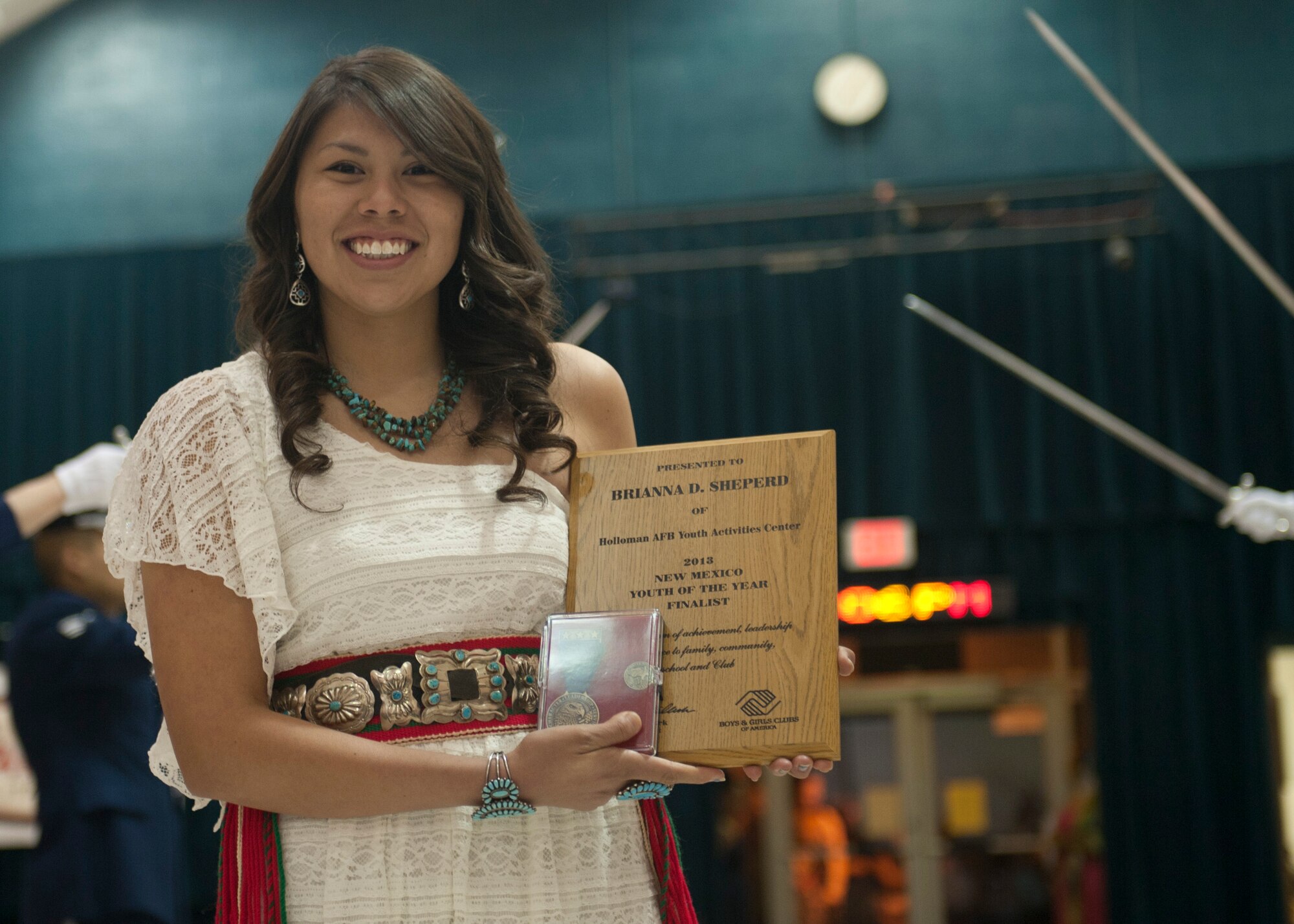 Brianna Sheperd, 17, won the Boys & Girls Club of New Mexico Military Youth of the Year title and a $1,000 college scholarship March 2. She is the daughter of Master Sgt. Duane Sheperd, 49th Wing superintendent of plans and programs, at Holloman Air Force Base, N.M. Brianna will go on to compete at regional and national levels for an additional scholarship of up to $50,000 from The Rick and Susan Goings Foundation. (U.S. Air Force photo by Airman 1st Class Leah Murray/Released)
