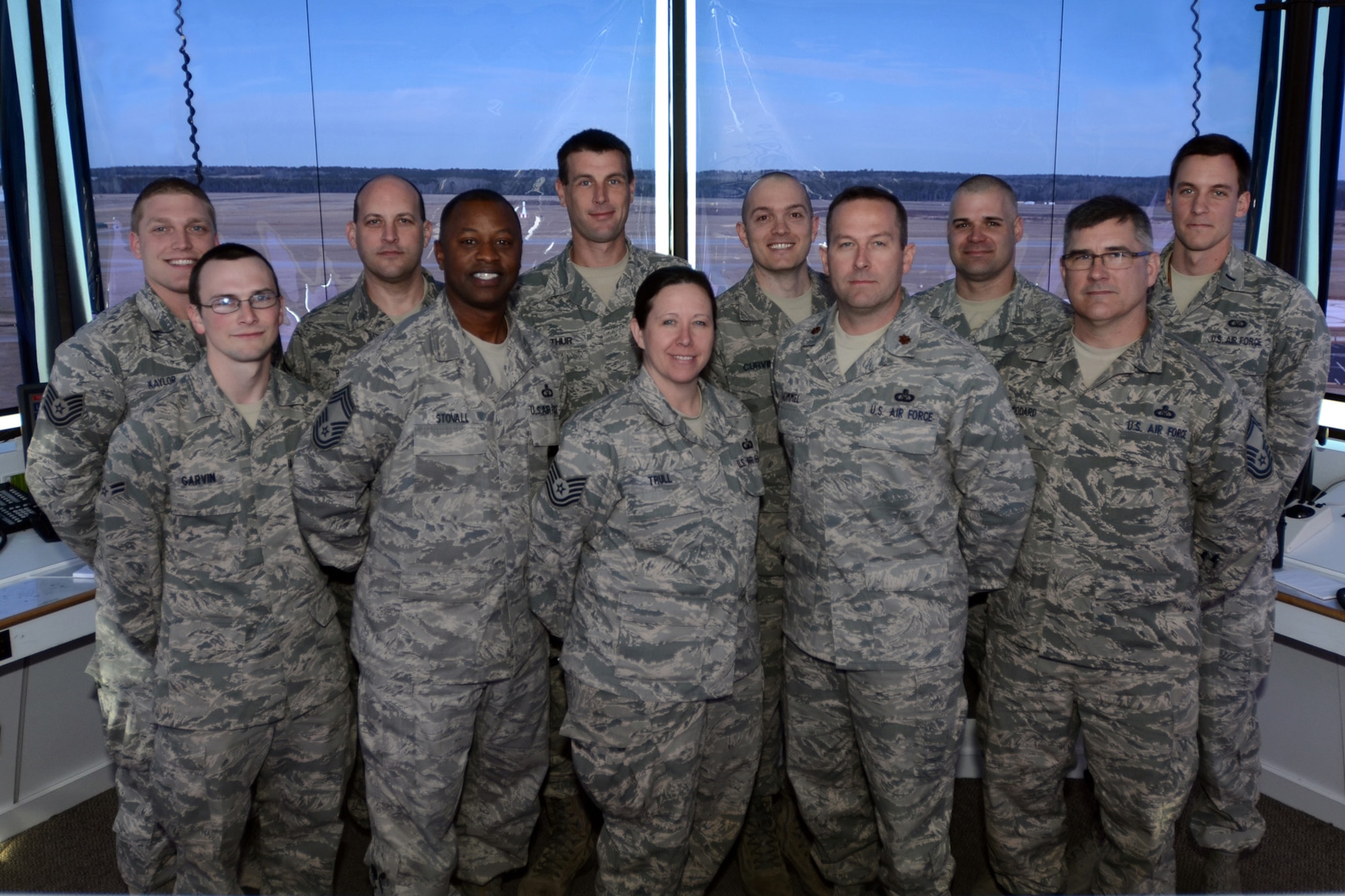 Members of the 245th Air Traffic Control Squadron at McEntire Joint National Guard Base, S.C., pose for a photo in the control tower, Feb. 20, 2013. The group was awarded the Airfield Operations Flight Complex of the Year.
(National Guard photo by Tech. Sgt. Caycee Watson/Released)