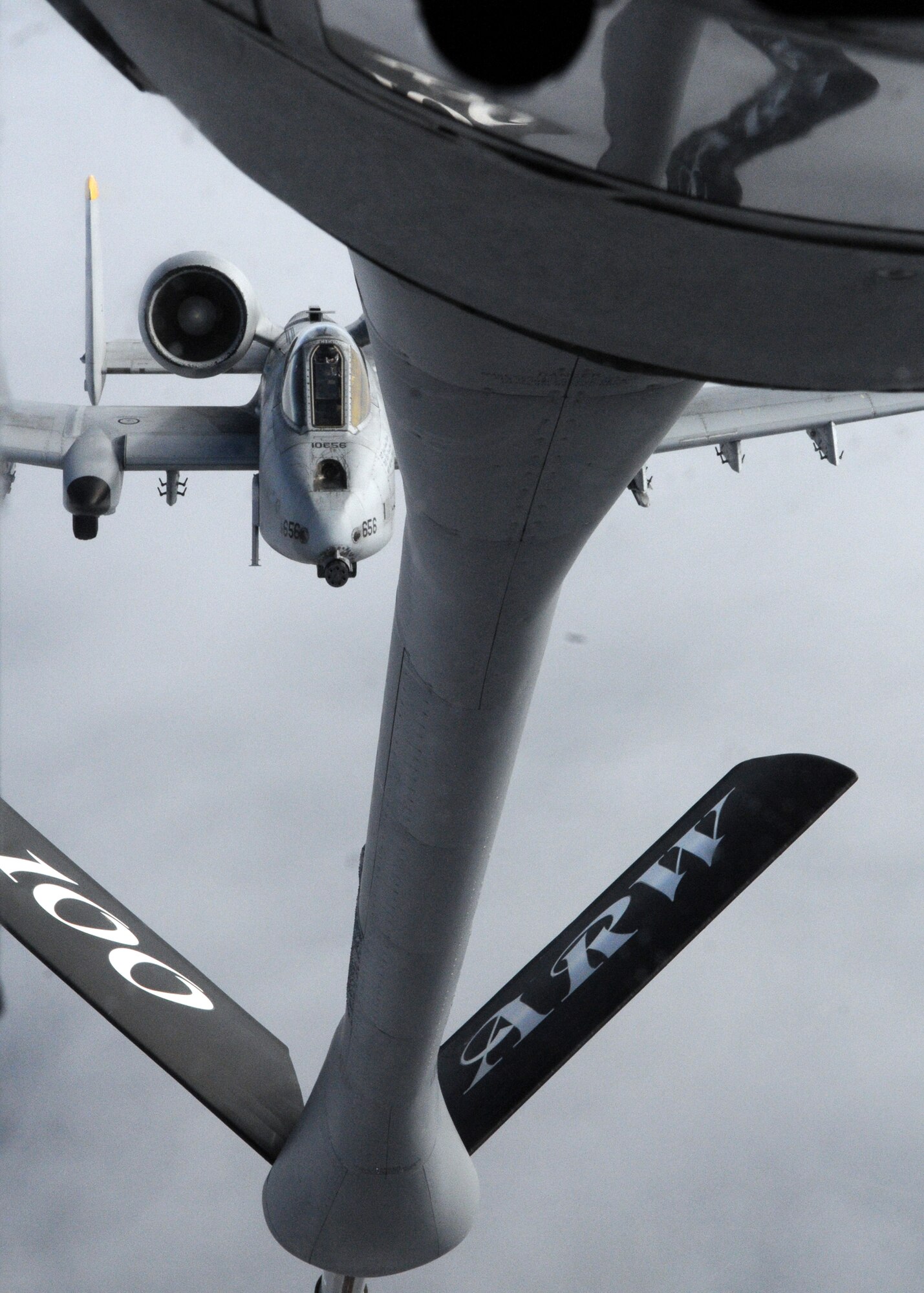 An A-10 Warthog from the 52nd Fighter Wing, Spangdahlem, Air Base Germany, approaches the boom on a KC-135 Stratotanker from the 100th Air Refueling Wing, RAF Mildenhall, England, during a refueling mission Mar. 7, 2013, over Germany. The 100th ARW provides refueling support for training missions, like this one, and combat missions in the European and African areas of operation. (U.S. Air Force photo by 1st Lt. Christopher Mesnard/Released)