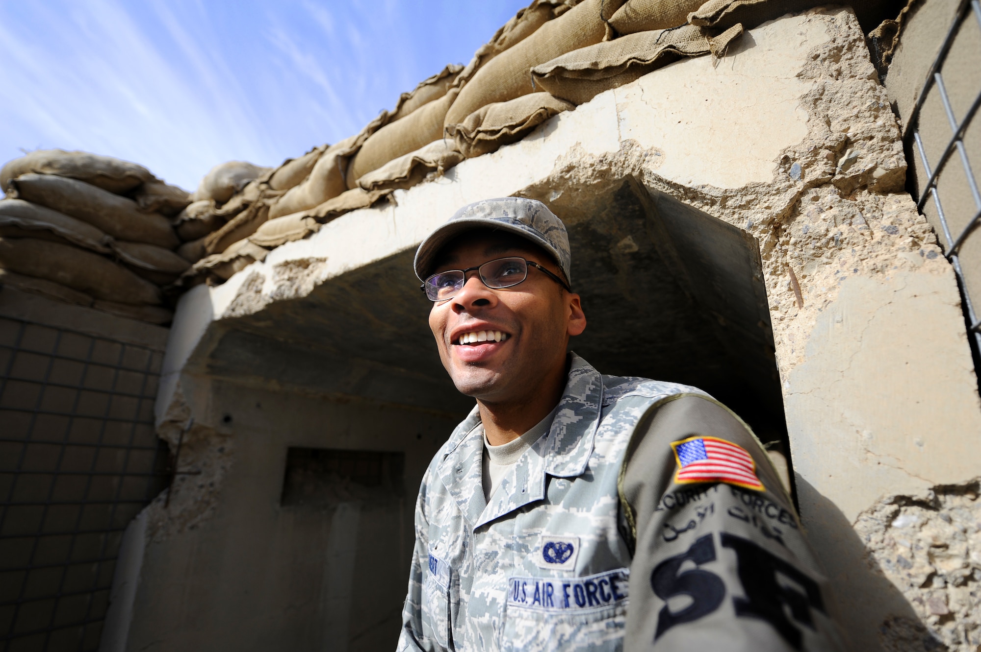Senior Airman Ezra Dilbert, 386th Expeditionary Security Forces Squadron, performs his duty as a response force leader at an undisclosed deployed location in Southwest Asia on March 8, 2013.  Dilbert was awarded this weeks “Rock Solid Warrior” designation by the 386 Air Expeditionary Wing.  This is Dilbert’s third deployment, but his first in a leadership position.  His team must remain prepared to forward deploy at a moment’s notice.  “I joined the Air Force to travel the world, complete school, meet new people, and be part of something bigger than myself.”     (U.S. Air Force photo by Staff Sgt. Austin Knox)