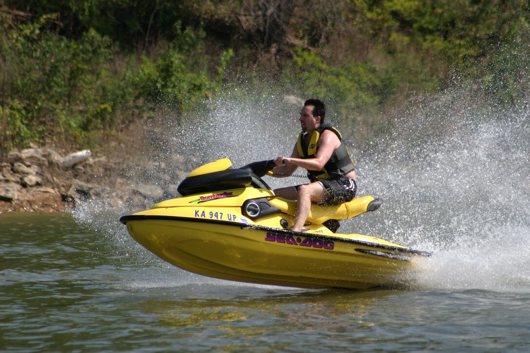 A visitor rides a jetski at the U.S. Army Corps of Engineers Hartwell Lake.