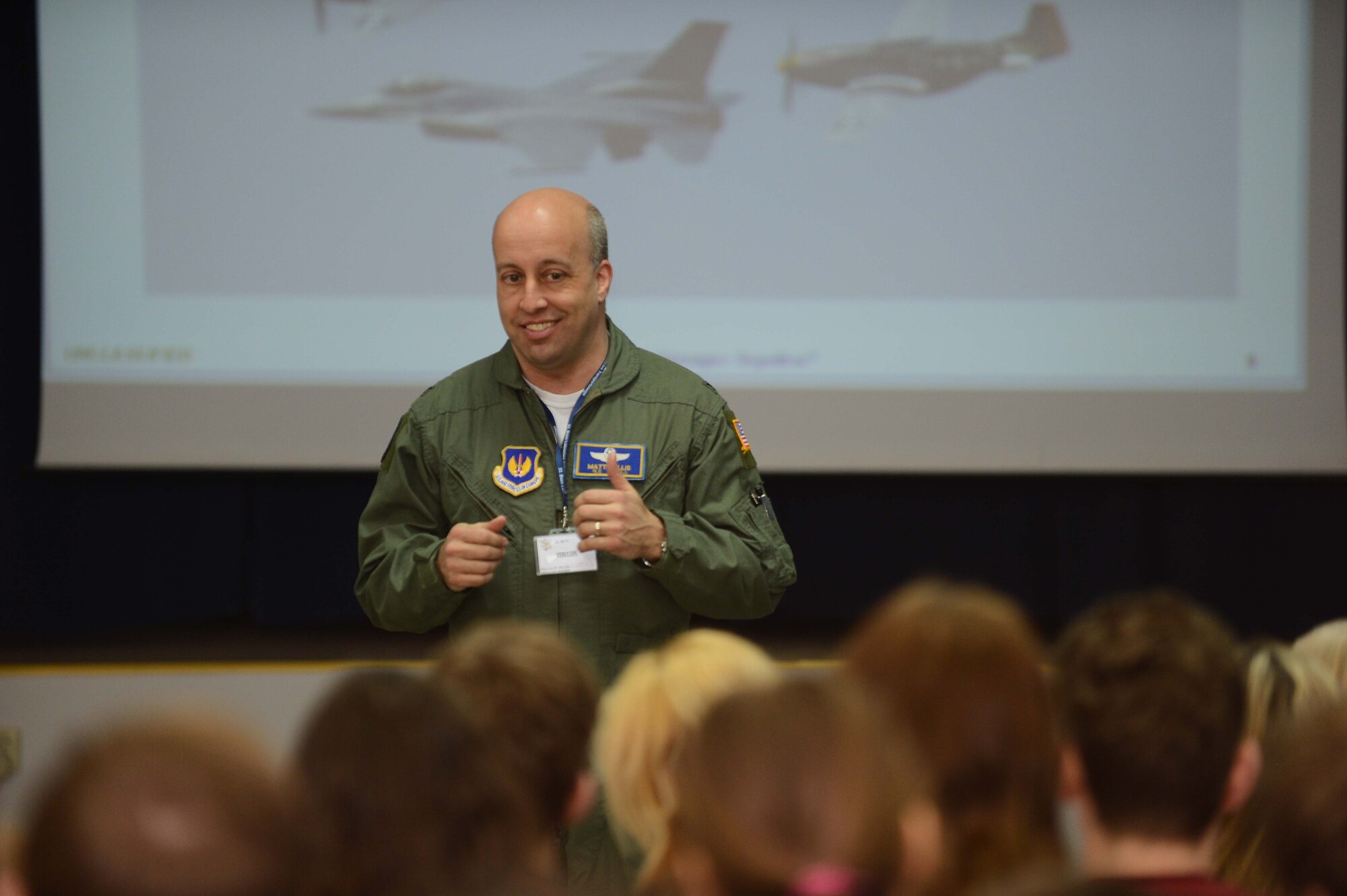 POWIDZ AIR BASE, Poland — U.S. Air Force Col. Matthew Willis, U.S. Embassy air attaché to Poland, briefs Zespol school district students. The students were visiting Powidz Air Base, Poland as part of a community outreach day, March 8, 2013. More than 60 U.S. military personnel from the 37th Airlift Squadron were in Poland in support of Exercise Screaming Eagle V. This is the first official exercise hosted by Aviation Detachment 1, 52nd Operations Group in support of a bilateral agreement signed in 2011 by the Prime Minster of Poland to increase interoperability between the United States and Poland as NATO allied members. (U.S. Air Force photo/Tech. Sgt. Kenya Shiloh)(released)