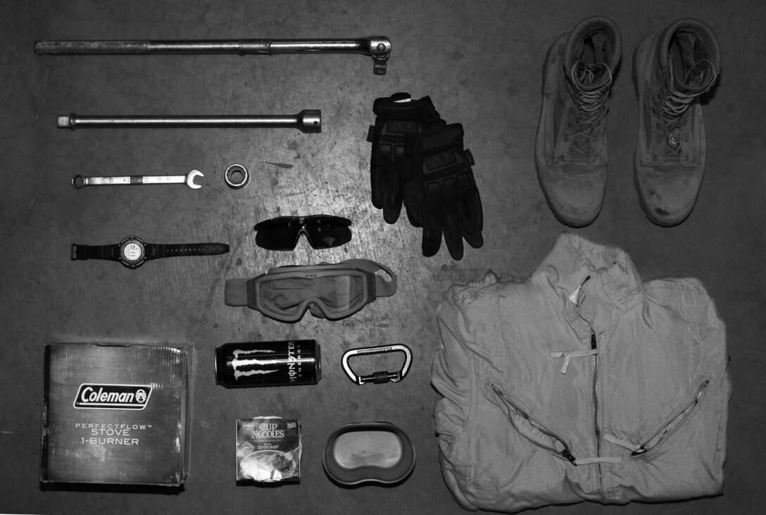 Trackers rarely need anything extra. They can live with the bare essentials: combat vehicle crewman uniforms, steel toe boots, gloves, eye protection, flak, Kevlar, rifle, sling, 9/16ths wrench, 15/16ths wrench and a sleeping system. Everything necessary is already inside the AAV. Outside of the gear that trackers are supposed to have, there isn’t anything that they would need. But Williams has his essentials. He packs Monsters, Ramen noodles and a portable camp stove — necessities as he calls them. 