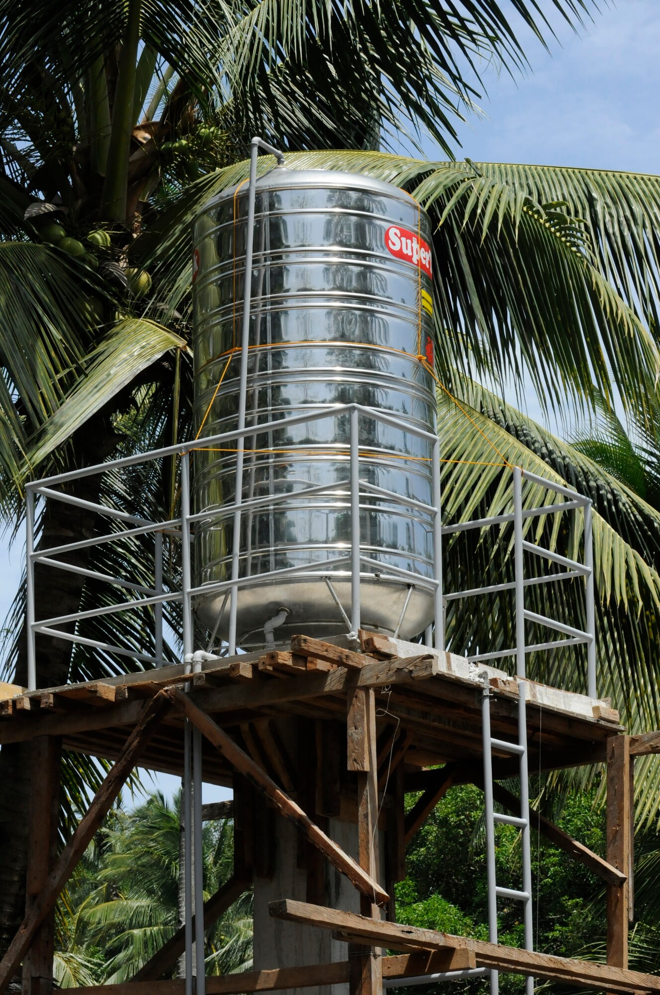 An Operation Pacific Angel-Philippines civil engineer team built a water tower at an elementary school in Dauin, Philippines, March 7, 2013. The Dauin site is one of three improved by civil engineers during the mission. Operation Pacific Angel is a joint and combined humanitarian assistance exercise held in various countries several times a year and includes medical, dental, optometry, engineering programs and various subject-matter expert exchanges. (U.S. Air Force photo/Senior Master Sgt. J.C. Woodring)