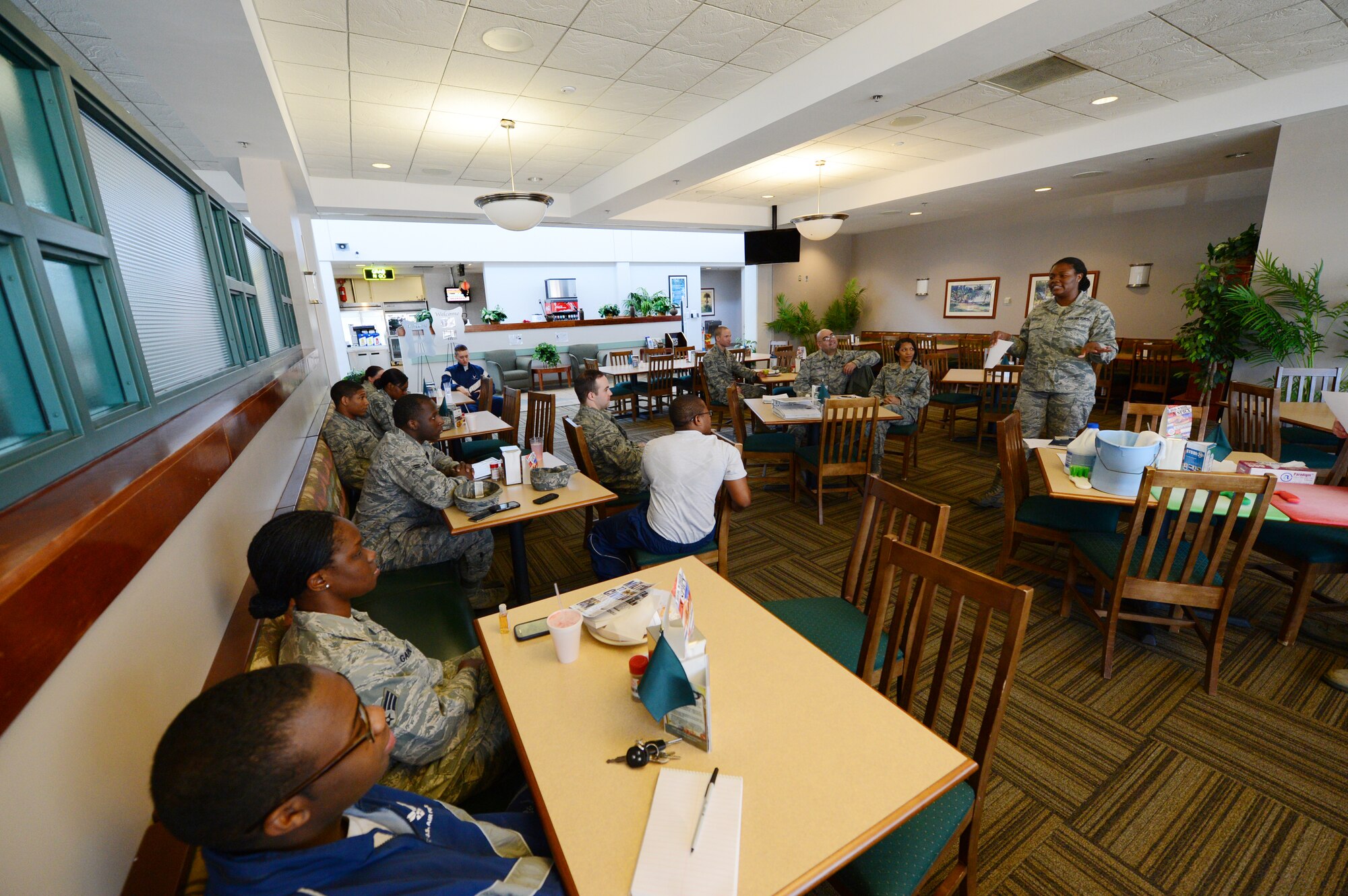 U.S. Air Force Airmen from 20th Force Support Squadron Chief Emerson Dining Facility food service team train on procedures for ensuring sanitation at Shaw Air Force Base, S.C., March 6, 2013.  To keep food safe  in the storeroom Airmen make sure the floor is always clean, no food is spoiled, shelves are stocked free of dust and food particles, no signs of insects or rodents,  that all food is stored at least six inches above the floor and that foods are properly thawed and labeled.  (U.S. Air Force photo by Airman 1st Class Nicole Sikorski/Released)
