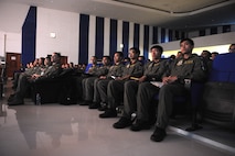 Exercise participants from the U.S. Air Force, Royal Thai Air Force and Republic of Singapore Air Force attend a multilateral in-brief during Cope Tiger 13 Field Training Exercise at Korat Royal Thai Air Force Base, Thailand, March 10, 2013. Five types of training will be conducted during the exercise, including dissimilar basic fighter maneuver training, air combat tactics training, close air support training, tactical airdrop training and large force employment training. More than 300 U.S. service members are participating in CT13, which offers an unparalleled opportunity to conduct a wide spectrum of large force employment air operations and strengthen military-to-military ties with two key partner nations, Thailand and Singapore. (U.S. Air Force photo/2nd Lt. Jake Bailey) (Released)