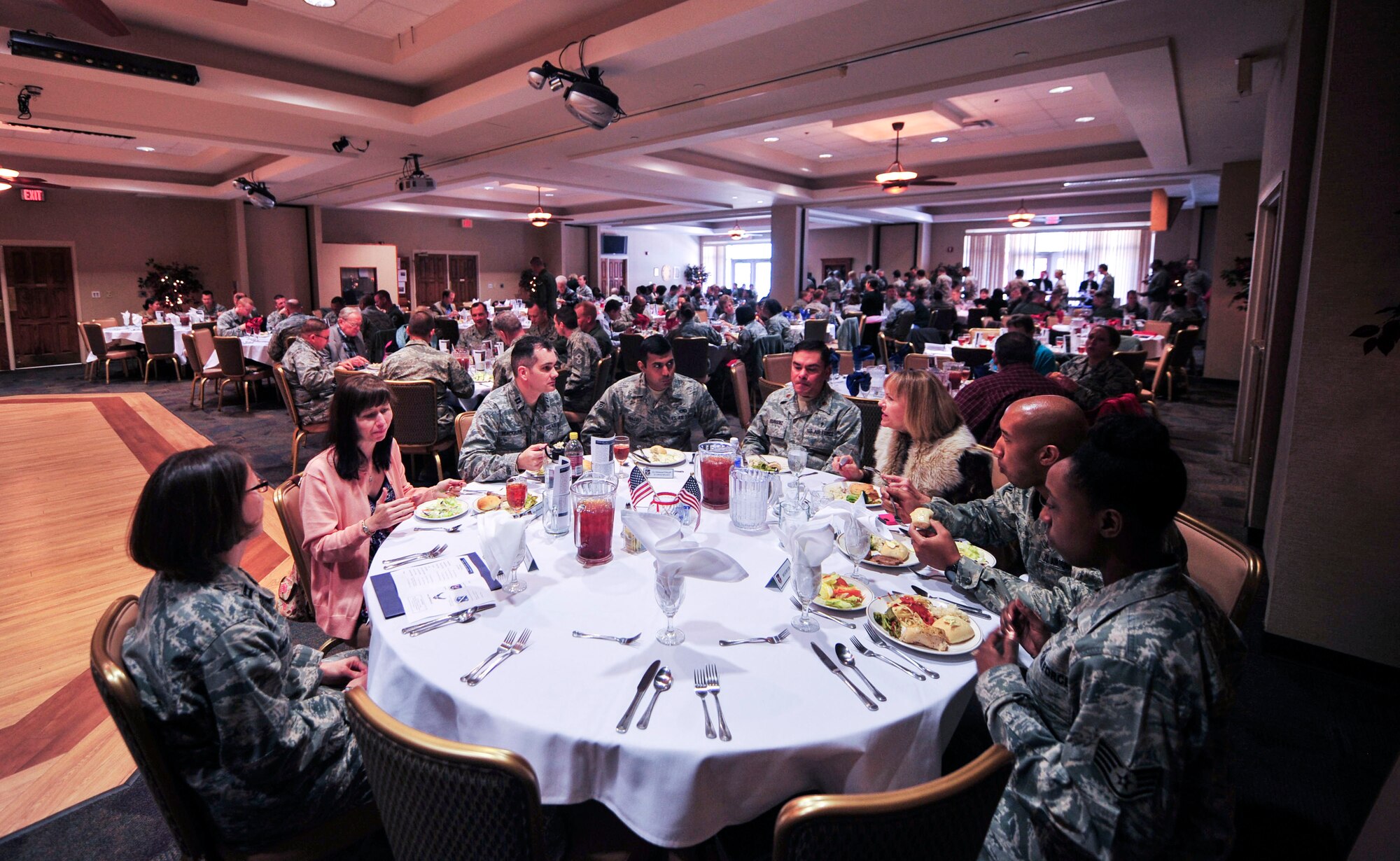 Moody personnel gather in the field club for Moody’s National Prayer Luncheon at Moody Air Force Base, Ga., March 7, 2013. The luncheon celebrated all faiths and promoted spiritual fitness. (U.S. Air Force photo by Senior Airman Jarrod Grammel/Released)
