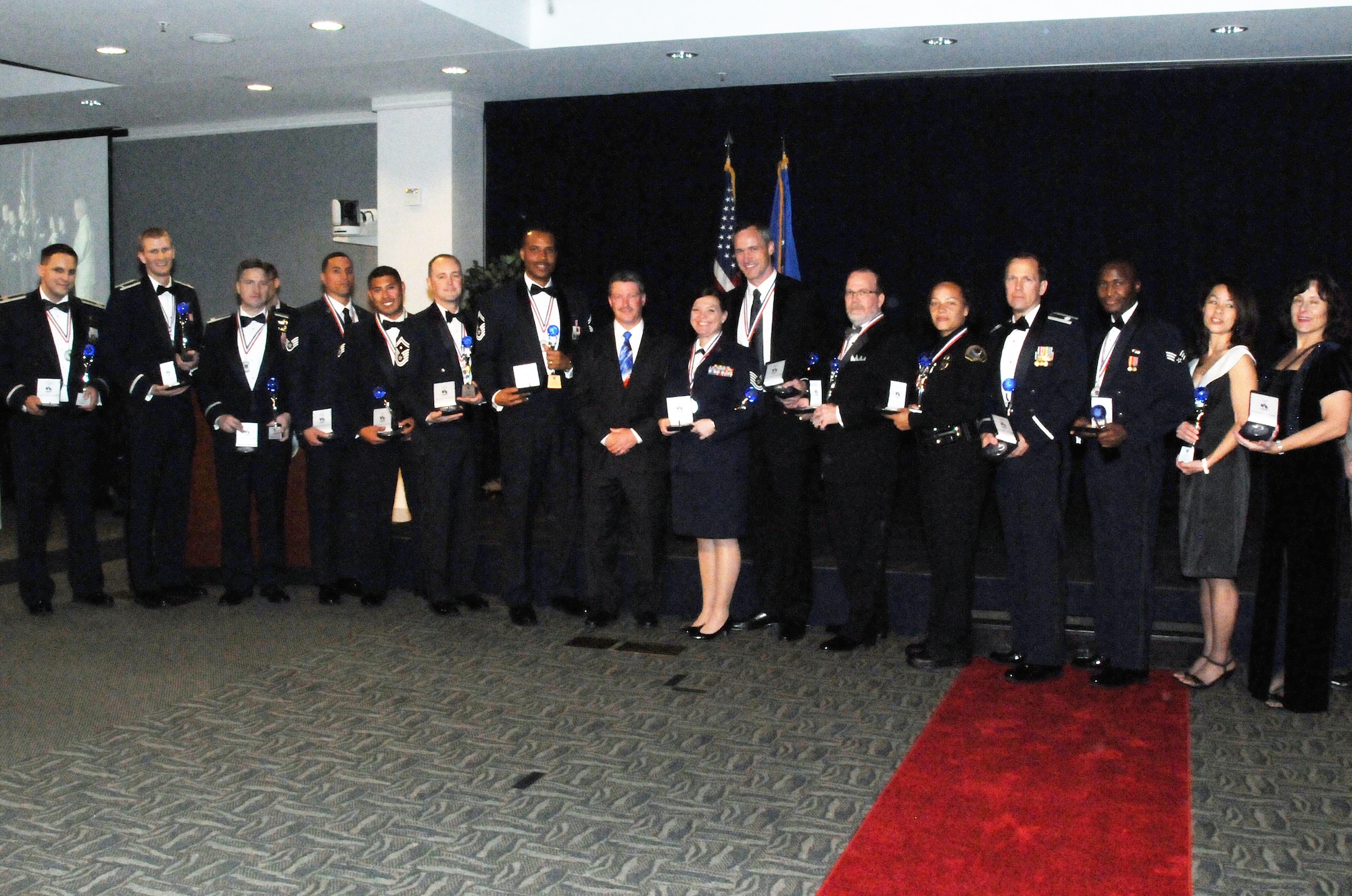 The SMC Annual Award winners pose for a group photo at the Awards Banquet, March 1. (Photo by Jim Gordon)