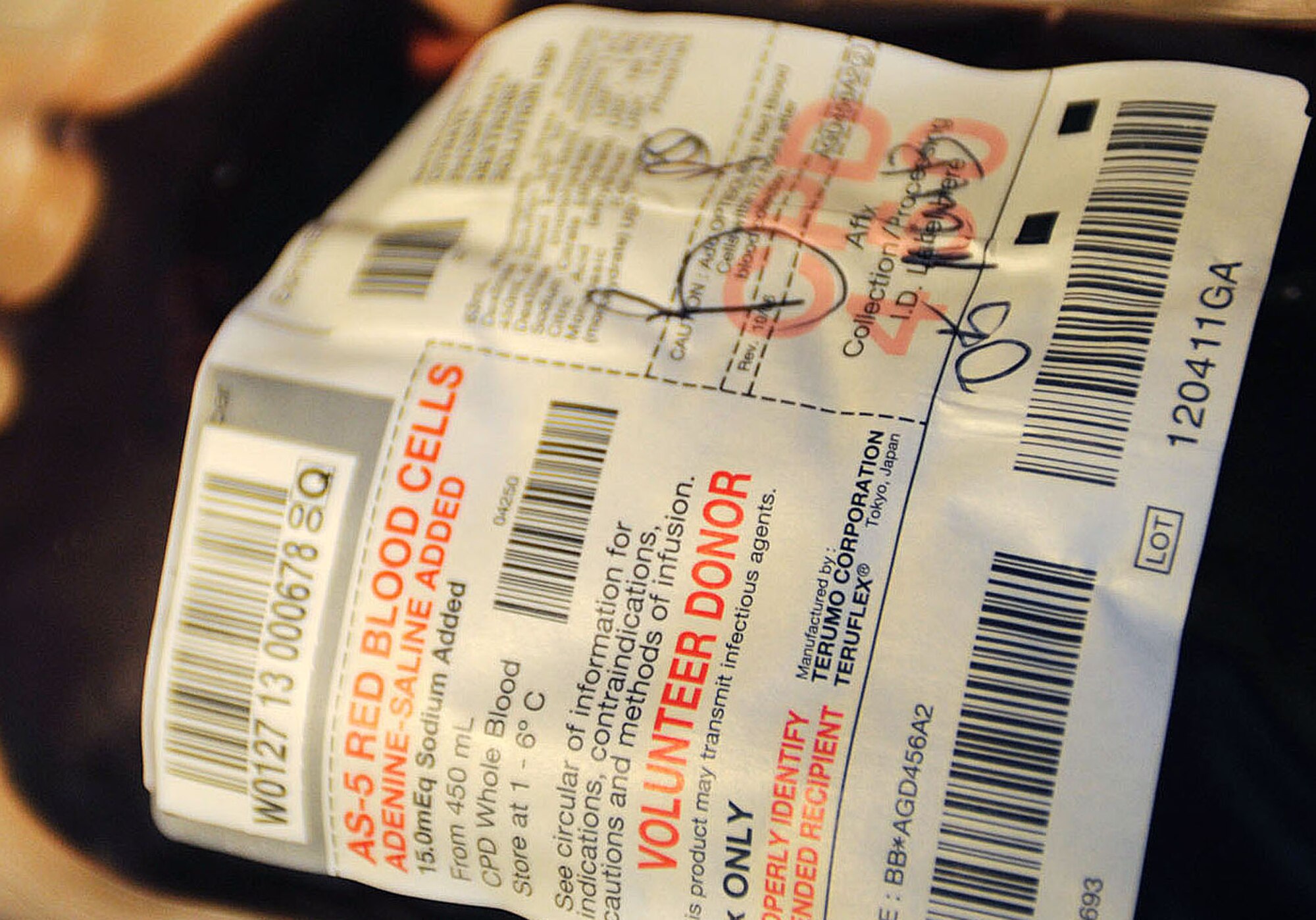 Blood is collected by the Armed Services Blood Program blood drive at Cannon Air Force Base, N.M., March 5, 2013. The ASBP plans to return each quarter to Cannon to host future blood drives. (U.S. Air Force photo/Airman 1st Class Ericka Engblom)