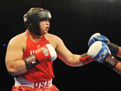 Senior Airman Kent Brinson won the Texas State Golden Gloves boxing championship for his weight category. His next goal is to win at the national level. (U.S. Air Force photo by Alan Boedeker/Released)
