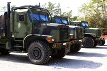 Medium Tactical Vehicle Replacements sit outside Battle Skills Training School aboard Camp Lejeune, N.C., Feb. 27, 2013. The BSTS instructors with 2nd Marine Logistics Group hosted a week-long training session for more than 70 Marines from Marine Wing Support Squadron 274. 
