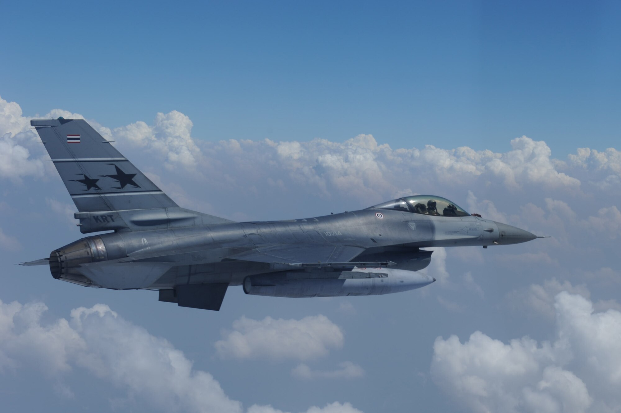 A Royal Thai Air Force F-16 conducts tactical flight operations during Cope Tiger 13 at Korat Royal Thai Air Force Base, Thailand, March 12, 2013.  More than 300 U.S. service members are participating in CT13, which offers an unparalleled opportunity to conduct a wide spectrum of large force employment air operations and strengthen military-to-military ties with two key partner nations, Thailand and Singapore. (U.S. Air Force photo/Capt. Joshua Gunderson) 