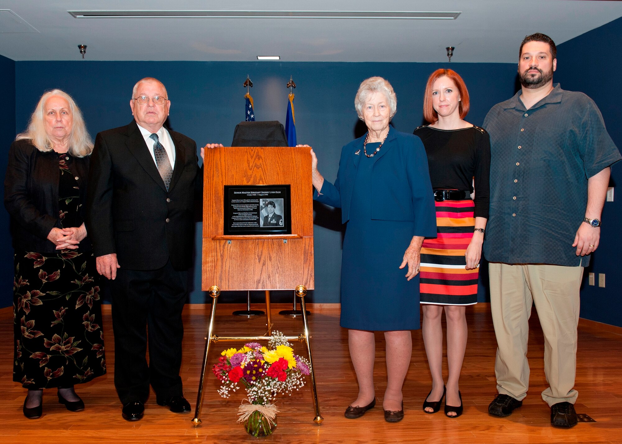 Family members of Senior Master Sgt. Sherry Lynn Olds, who was assigned as Administrative NCO at the U.S. embassy in Nairobi, Kenya, attended the room dedication ceremony at Horizons Ballroom B March 12. Sergeant Olds was one of 12 who lost their lives during the 1998 terrorist bombings of the U.S. embassy.  (U.S. Air Force photo by Lisa Norman) 