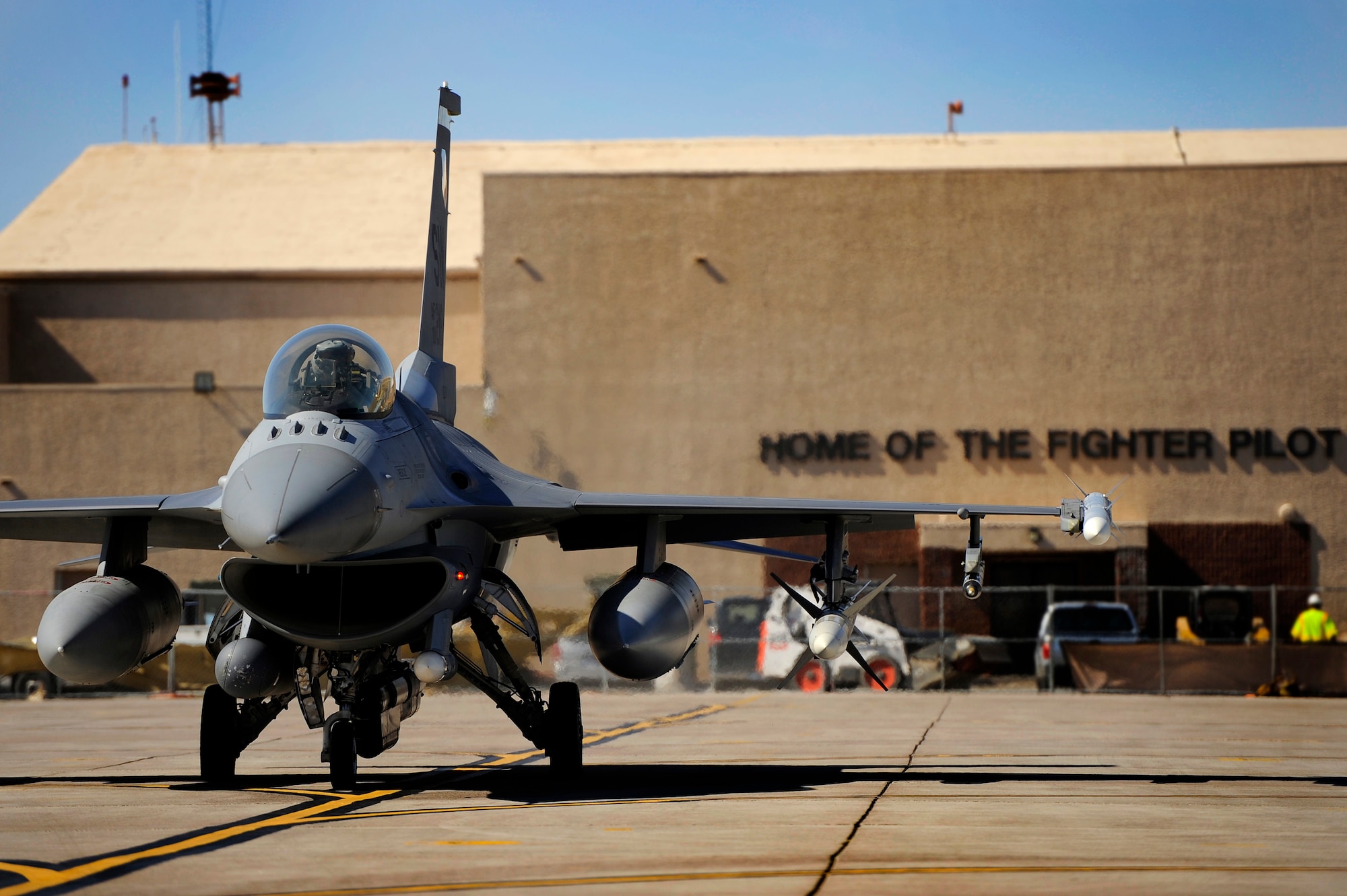 A 79th Fighter Squadron ‘Tigers’ F-16 Fighting Falcon taxis to the runway for takeoff during Red Flag 13-3 after being inspected and prepped by crew chiefs from the 20th Aircraft Maintenance Squadron, March 11, 2013, Nellis Air Force Base, Nev. About 23 crew chiefs from Shaw are participating in the Red Flag exercise. They have worked around-the-clock maintaining 79th FS jets so the pilots of the squadron are able to fly and get the training they need during each day of the exercise. (U.S. Air Force photo by Staff Sgt. Kenny Holston/Released)  