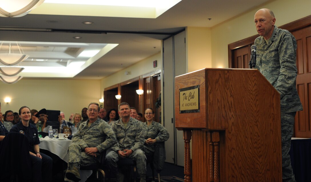 Maj. Gen. Howard D. Stendahl, Air Force Chief of Chaplains, speaks at The National Prayer Breakfast on Joint Base Andrews, Md., March 12, 2013. Stendahl is the senior pastor for more than 680,000 active-duty, Guard, Reserve and civilan forces.  (U.S. Air Force photo/Airman 1st Class Nesha Humes)(Released)