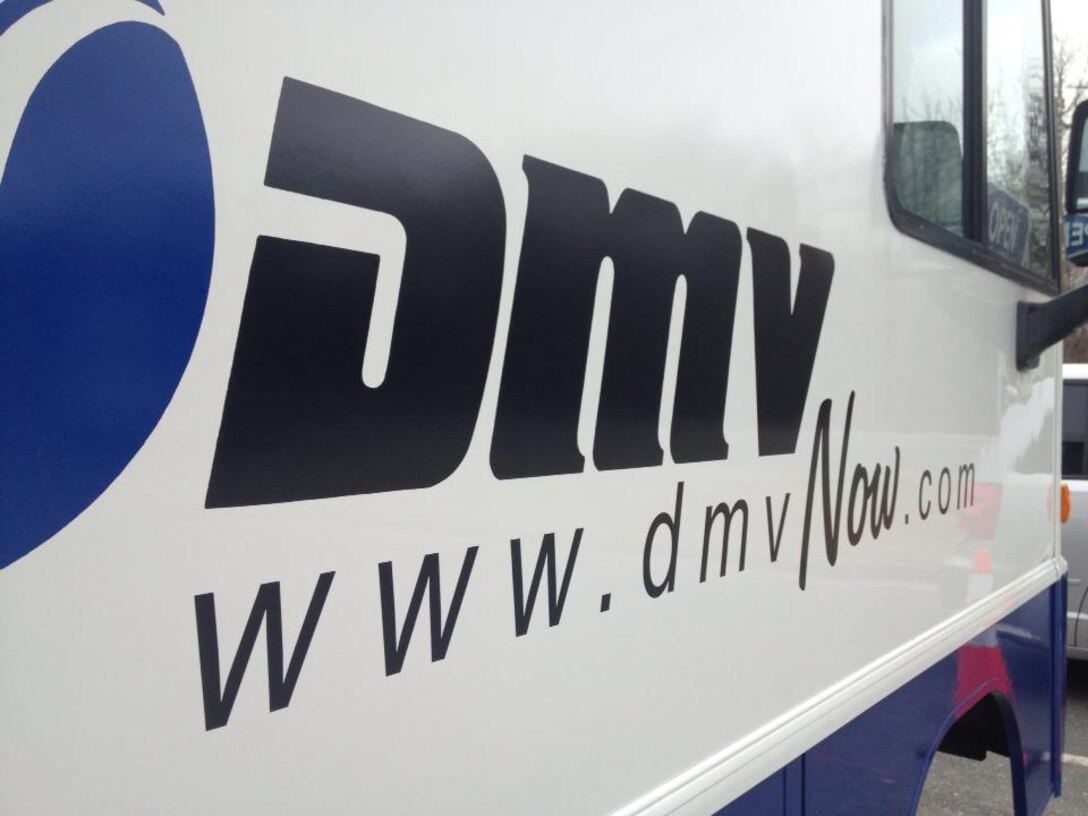 The mobile Department of Motorized Vehicles is parked at the Marine Corps Exchange on March 11, 2013. The mobile DMV offers full services to Marines and civilians on base.