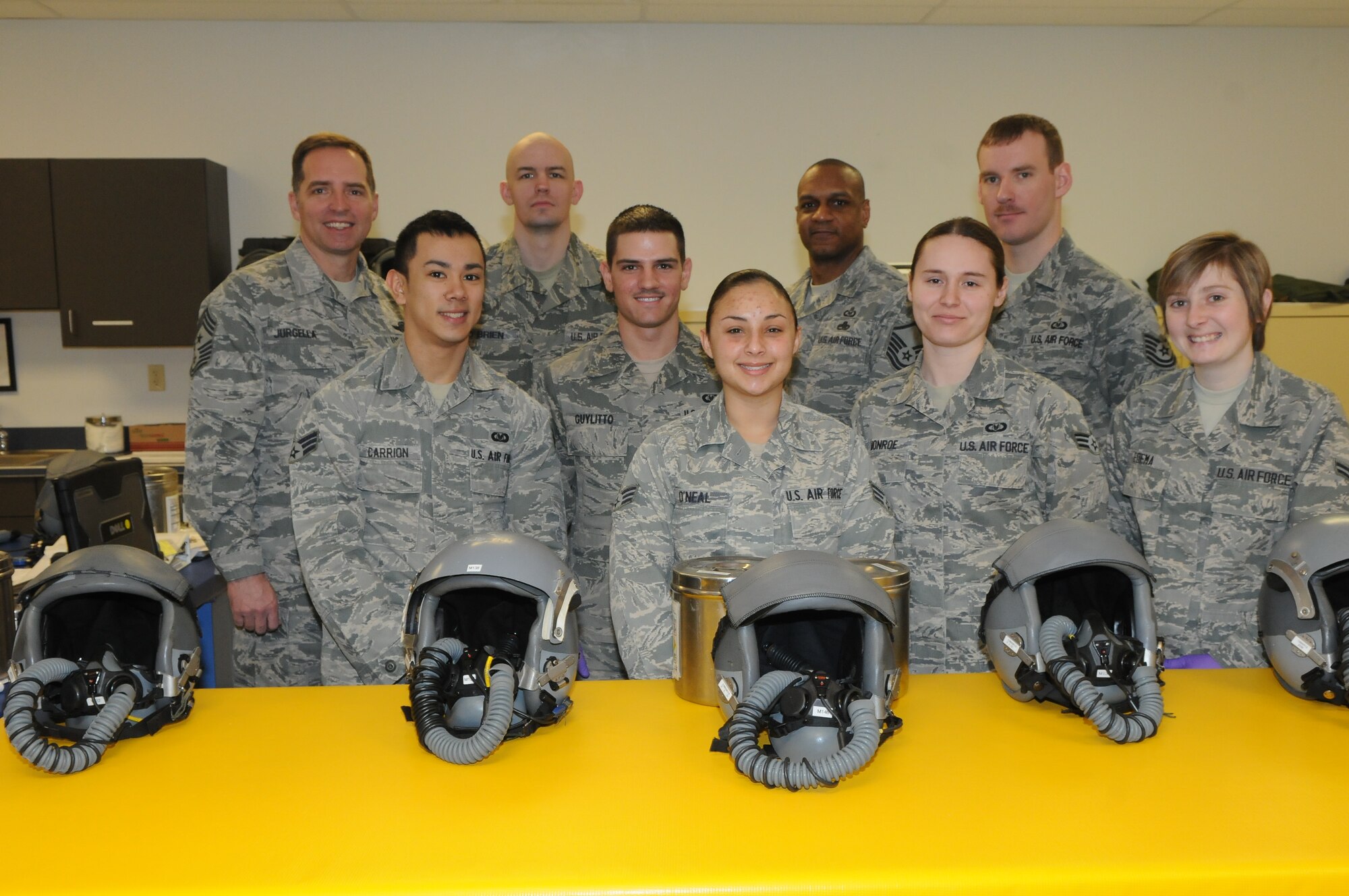 MINOT AIR FORCE BASE, N.D. -- The 5th Operations Support Squadron Aircrew Flight Equipment section is responsible for all aircrew life-saving, performance enhancement and chemical protective clothing utilized by all 205 aircrew personnel assigned to the 5th Bomb Wing. The AFE aircrew support section ensures all equipment is serviceable prior to each mission and are on-duty for each take-off and landing to correct any aircrew related equipment issues that may arise. The overall purpose of AFE is to protect and sustain human life during flight operations and prepare aircrew and passengers to survive, affect their rescue, and return to duty if forced to abandon their aircraft during an emergency. (Photo courtesy of the Command Chief’s Office)